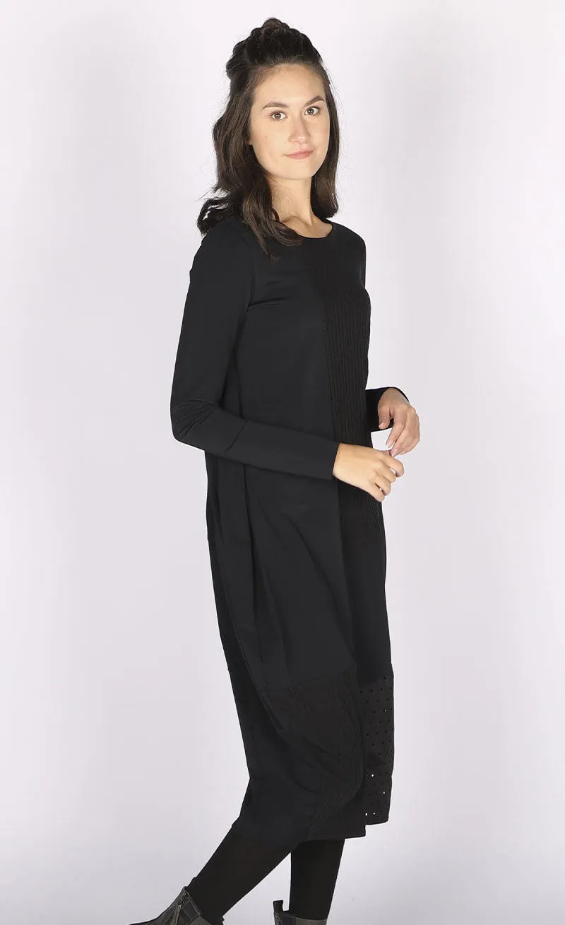 Luukaa Mixed Fabric Black Dress