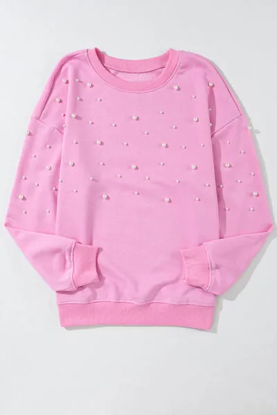LuxePearl Ribbed Round Neck Sweatshirt