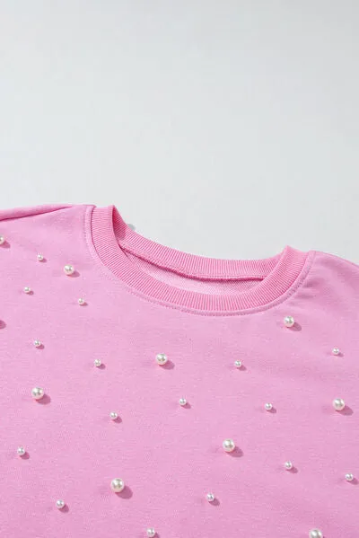 LuxePearl Ribbed Round Neck Sweatshirt
