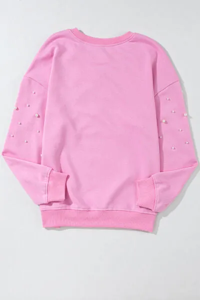 LuxePearl Ribbed Round Neck Sweatshirt
