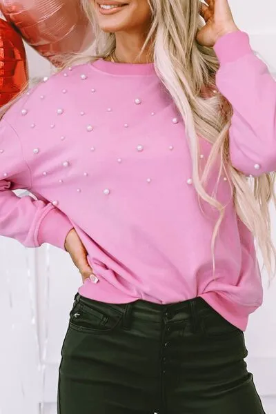 LuxePearl Ribbed Round Neck Sweatshirt