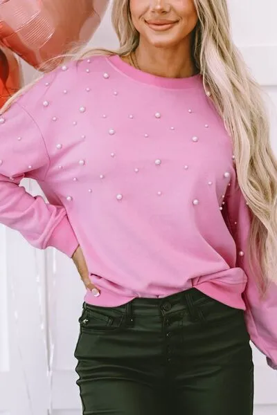 LuxePearl Ribbed Round Neck Sweatshirt