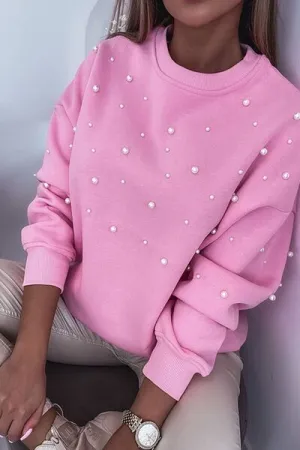 LuxePearl Ribbed Round Neck Sweatshirt