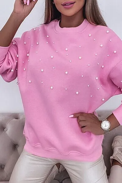 LuxePearl Ribbed Round Neck Sweatshirt