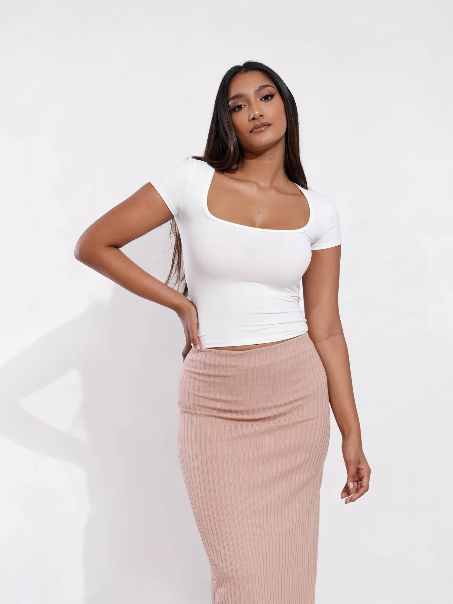Maddy Square Neck Short Sleeved Fitted T Shirt