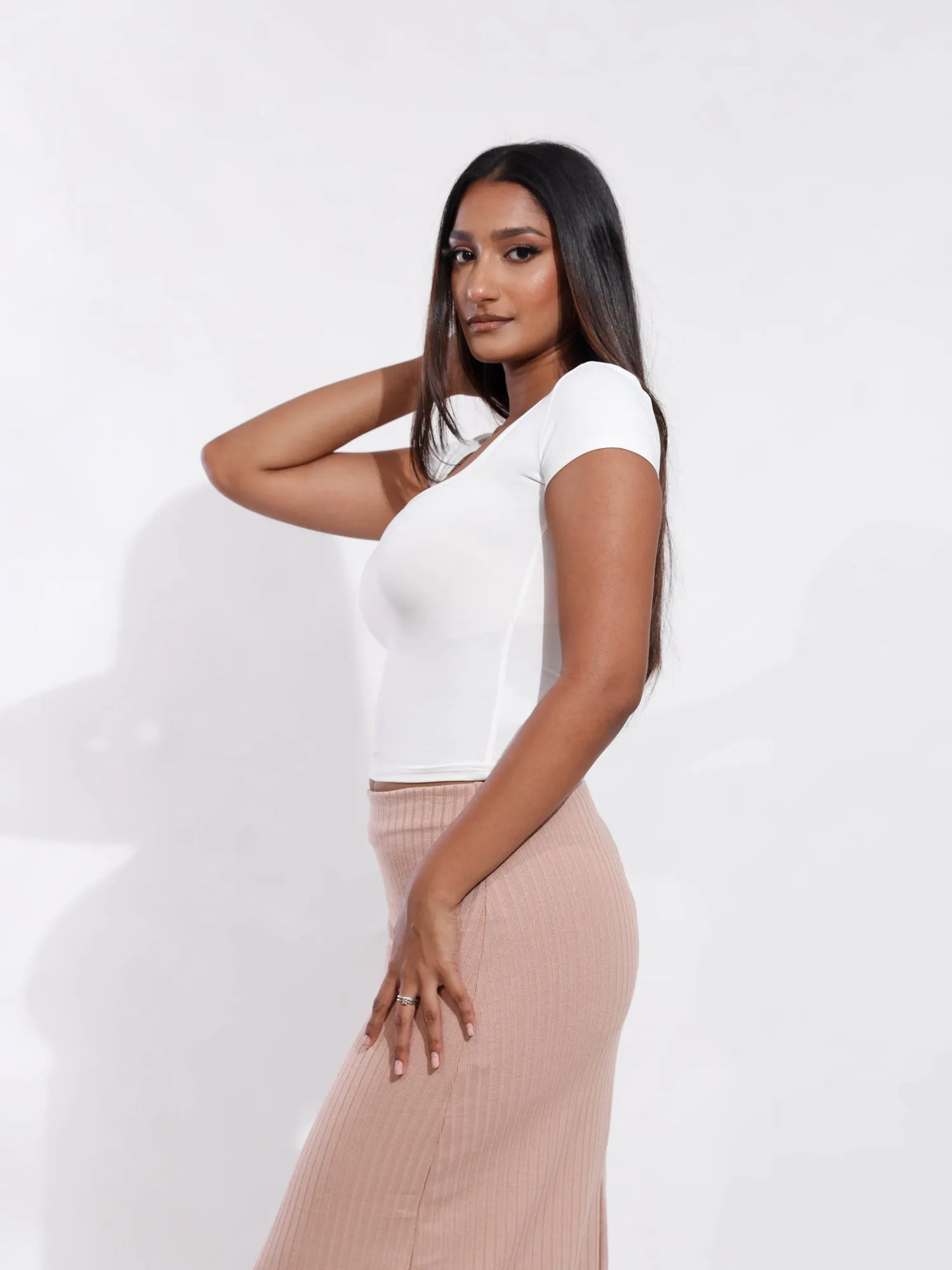 Maddy Square Neck Short Sleeved Fitted T Shirt