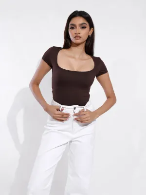 Maddy Square Neck Short Sleeved Fitted T Shirt