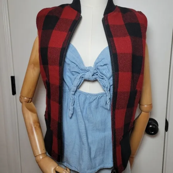 Madewell Fireside Sherpa-Lined Wool Vest Buffalo Plaid Size XS