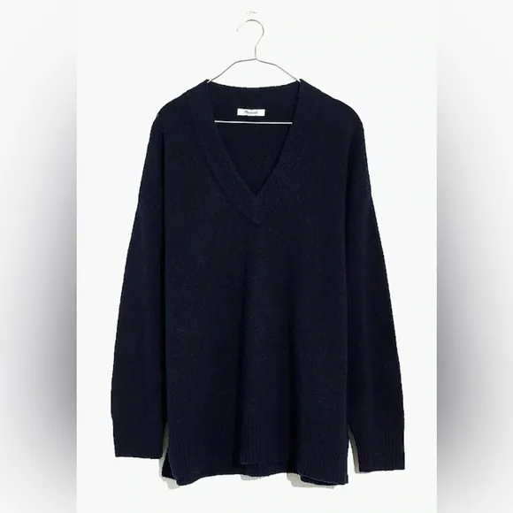 Madewell Heather Midnight Bartlett V-Neck Pullover Sweater in Coziest Yarn Small