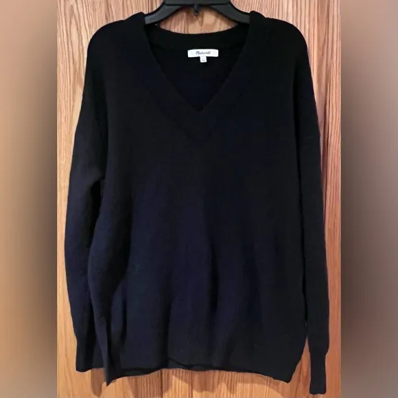 Madewell Heather Midnight Bartlett V-Neck Pullover Sweater in Coziest Yarn Small