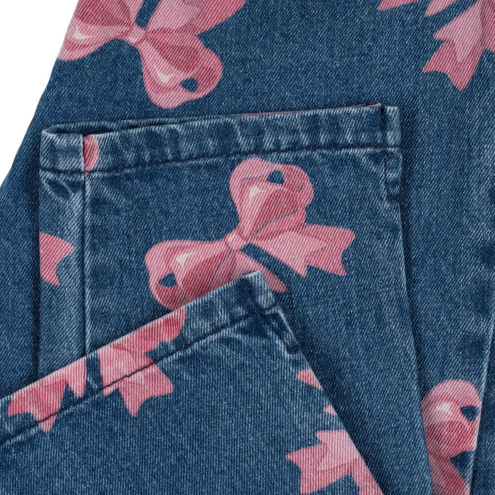 Magot Bow Print Cotton Denim Pants