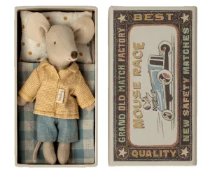 Maileg - Big Brother - Mouse in Matchbox - Yellow/Denim
