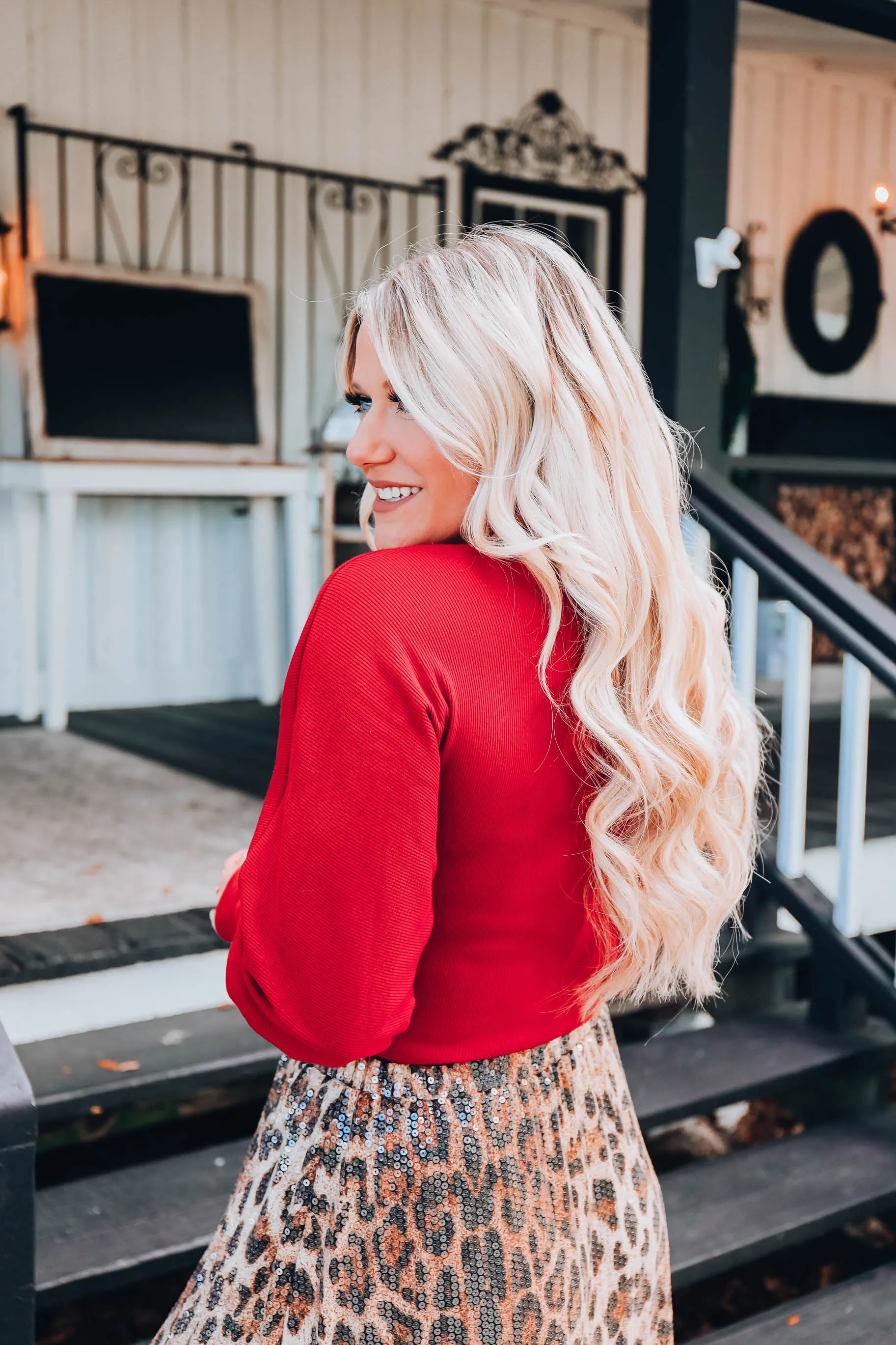 Mallory Mock Neck Crop Top - Red