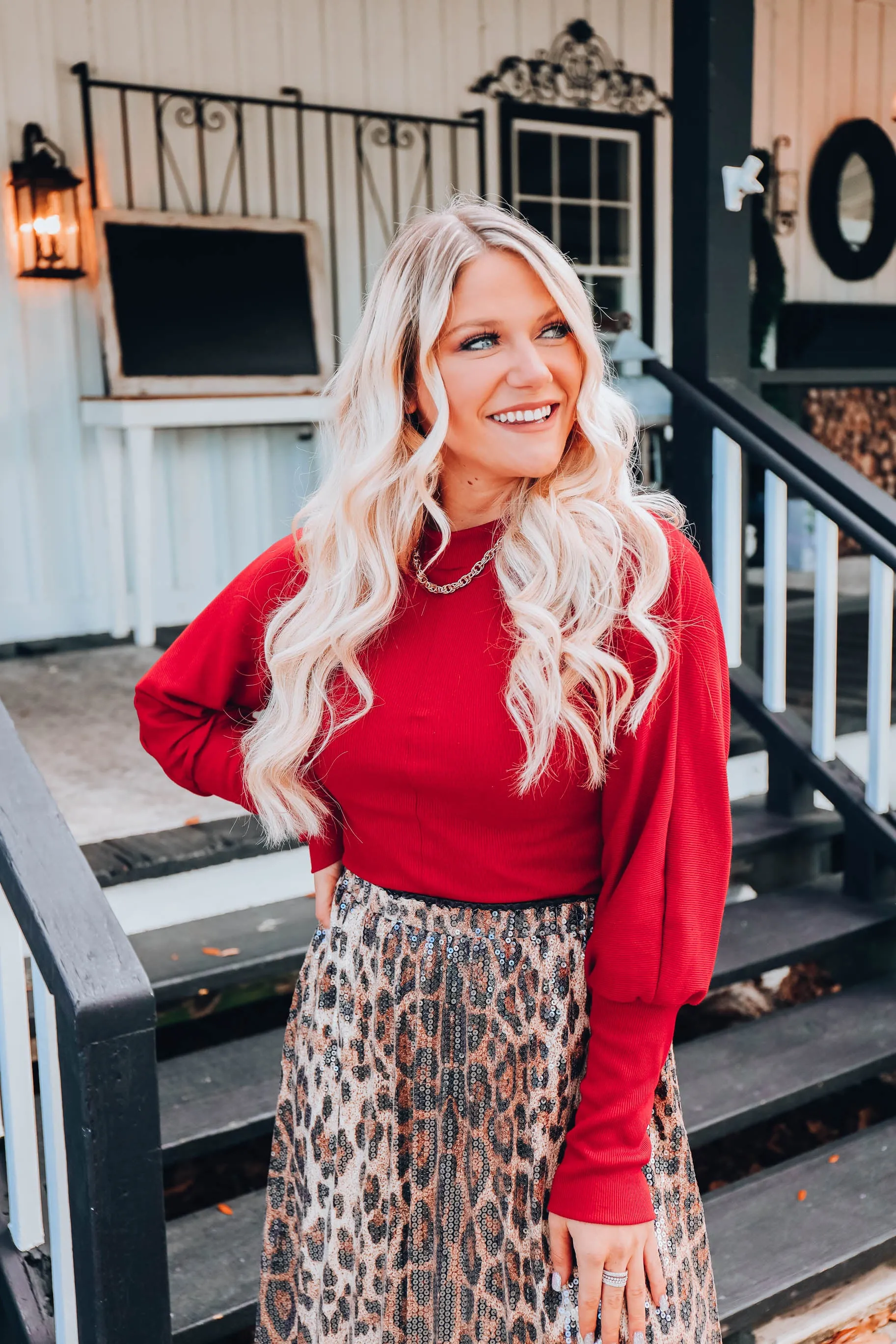 Mallory Mock Neck Crop Top - Red