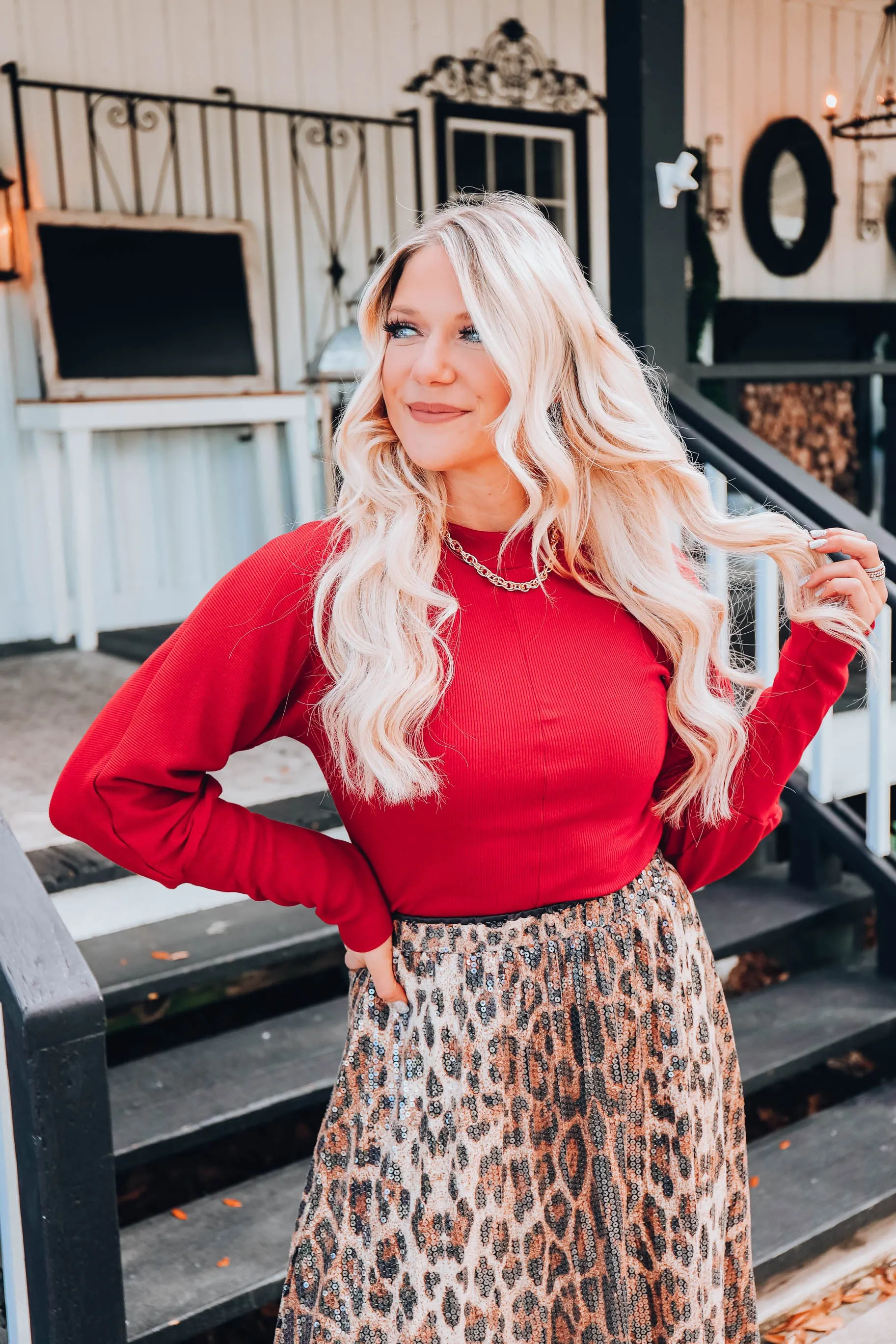 Mallory Mock Neck Crop Top - Red