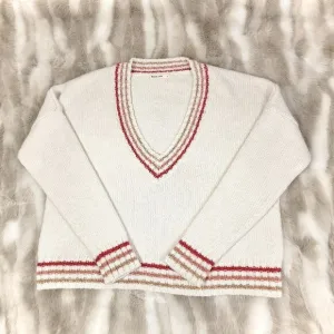 MARINE LAYER Alpaca Wool Mohair Oversized Adalyn Stripe Trim VNeck Sweater Large