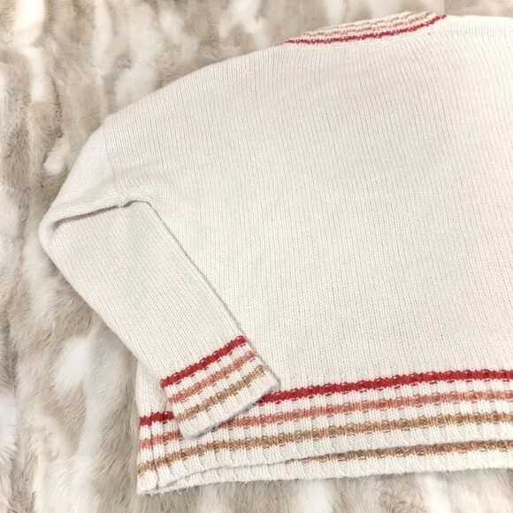 MARINE LAYER Alpaca Wool Mohair Oversized Adalyn Stripe Trim VNeck Sweater Large