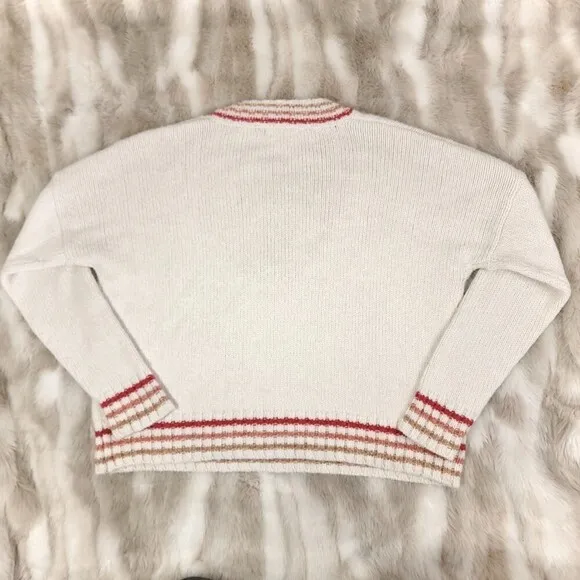 MARINE LAYER Alpaca Wool Mohair Oversized Adalyn Stripe Trim VNeck Sweater Large