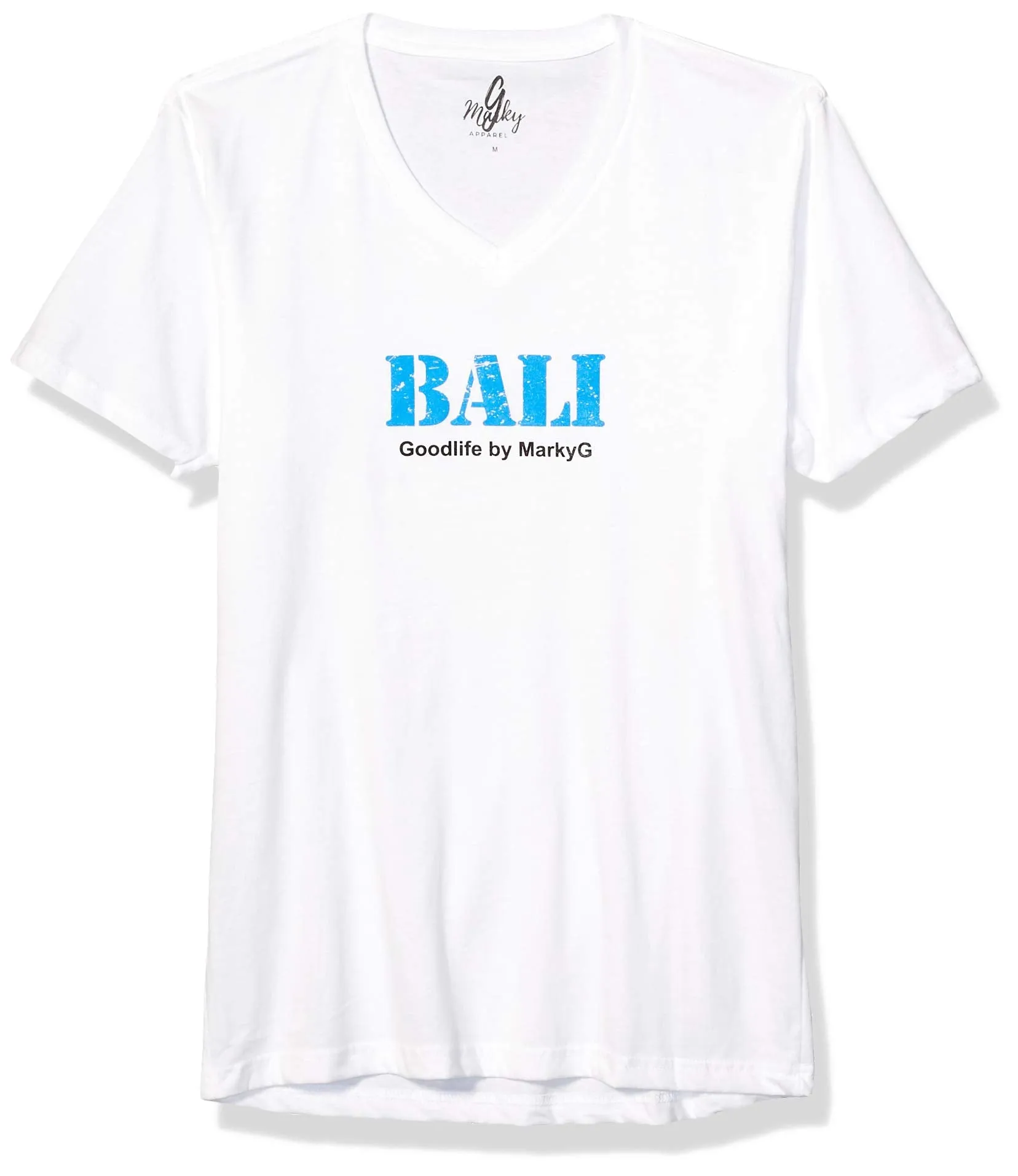 Marky G Apparel Men's Bali Graphic Printed Premium Tops Fitted Sueded Short Sleeve V-Neck T-Shirt