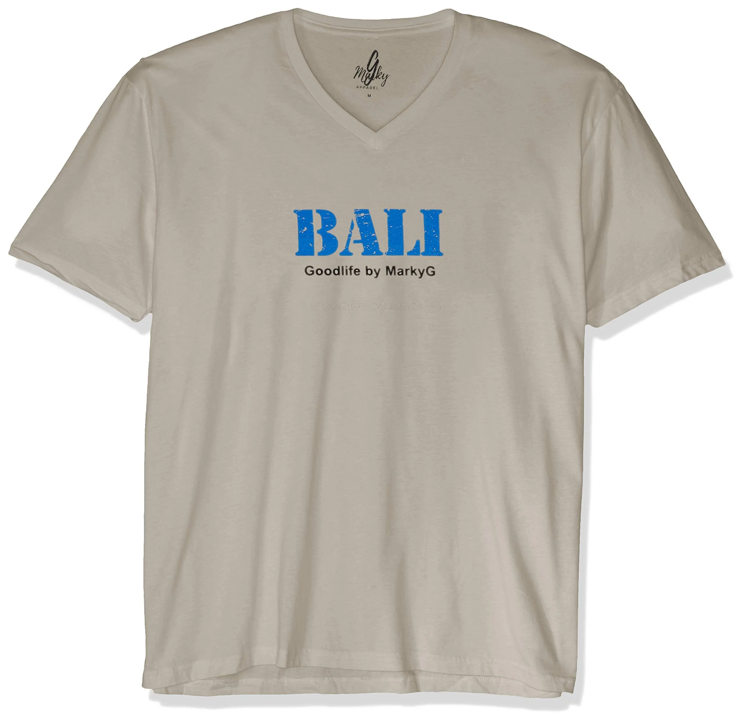 Marky G Apparel Men's Bali Graphic Printed Premium Tops Fitted Sueded Short Sleeve V-Neck T-Shirt
