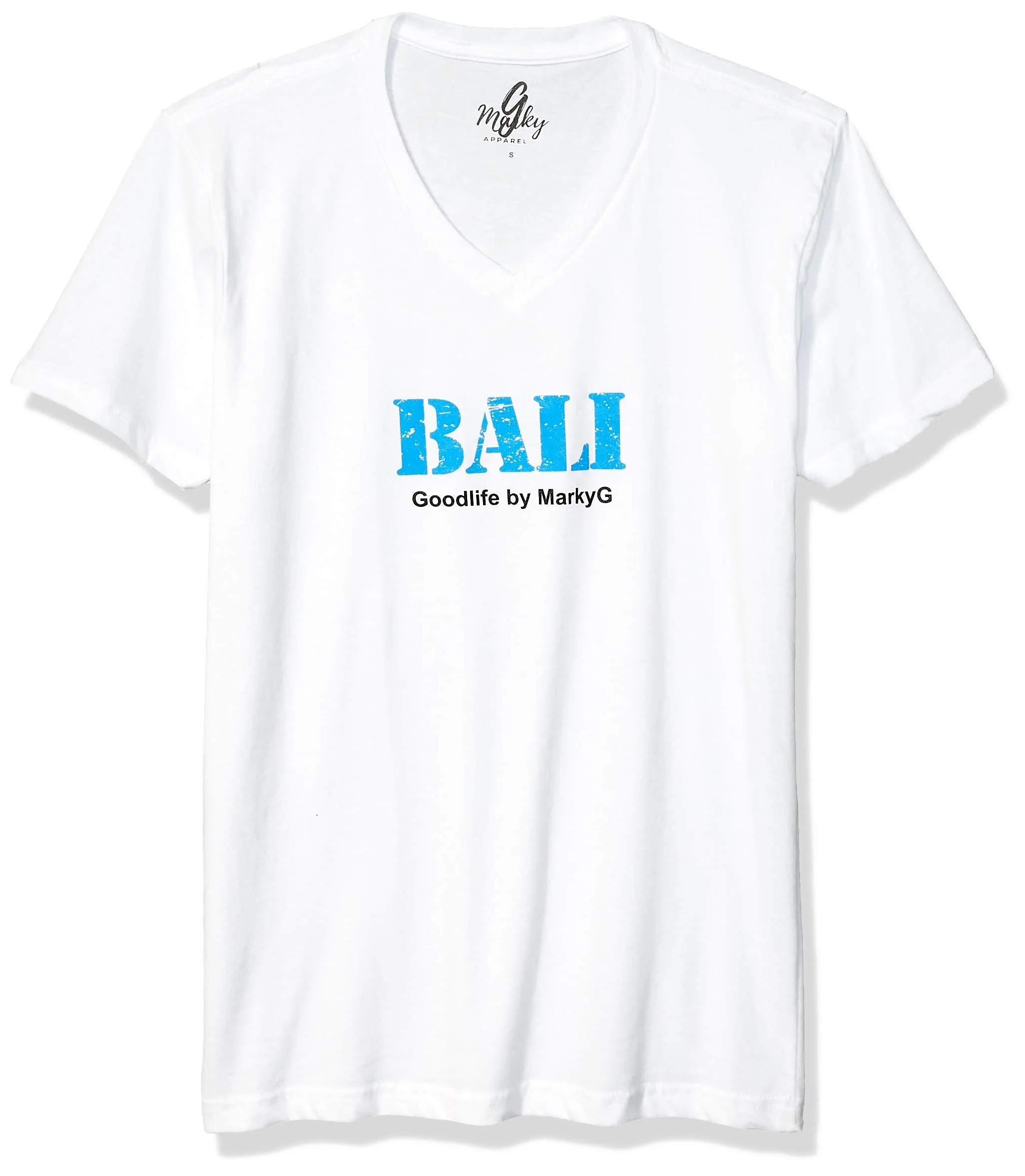 Marky G Apparel Men's Bali Graphic Printed Premium Tops Fitted Sueded Short Sleeve V-Neck T-Shirt