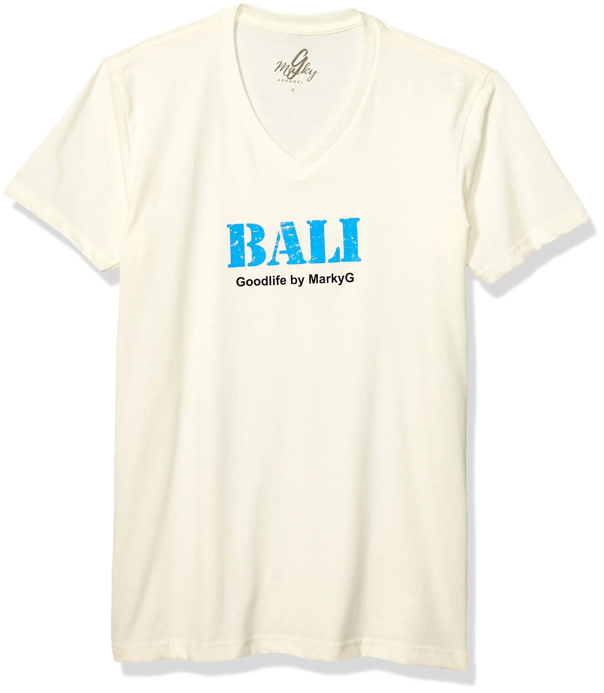 Marky G Apparel Men's Bali Graphic Printed Premium Tops Fitted Sueded Short Sleeve V-Neck T-Shirt