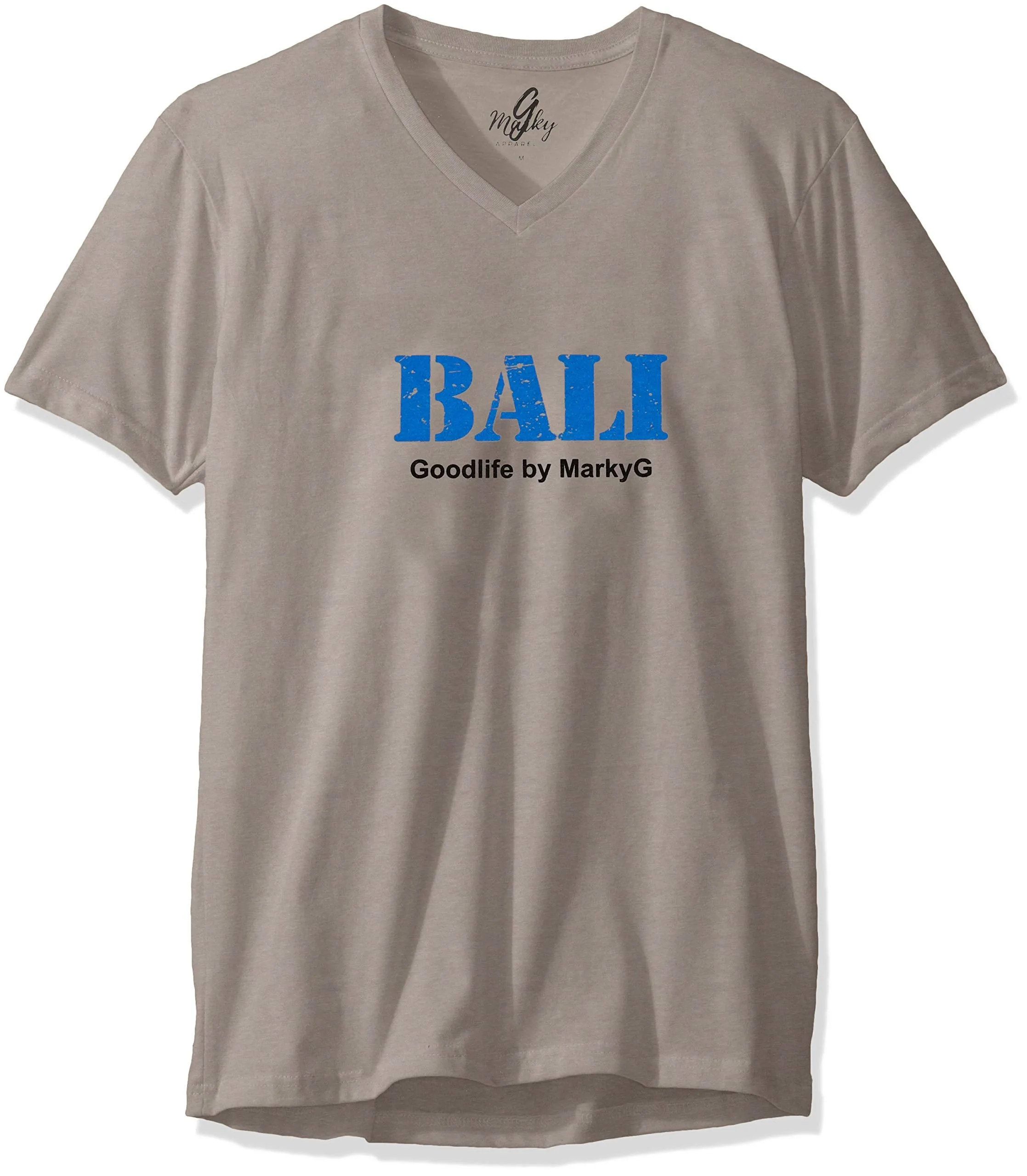 Marky G Apparel Men's Bali Graphic Printed Premium Tops Fitted Sueded Short Sleeve V-Neck T-Shirt