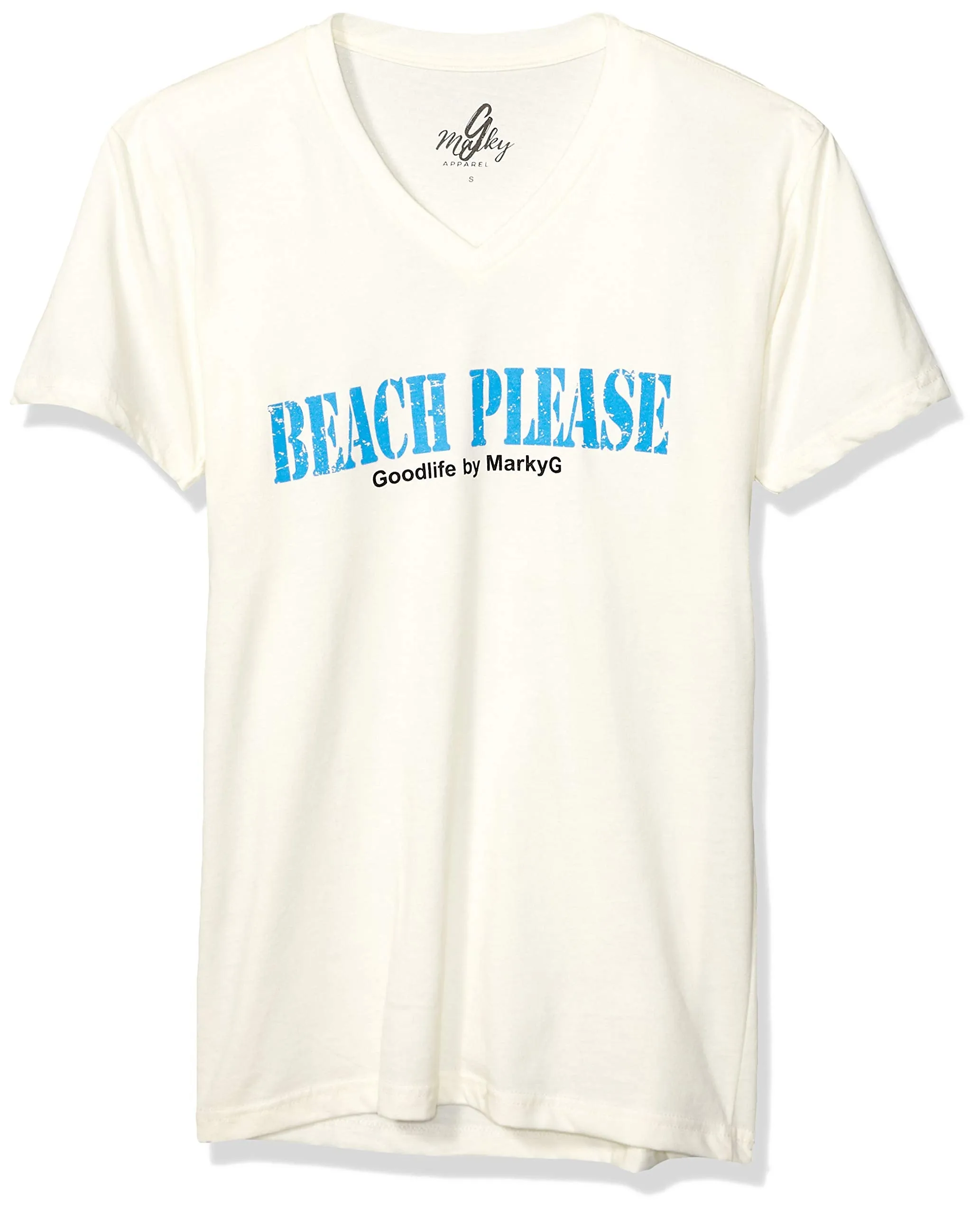 Marky G Apparel Men's Beach Please Graphic Printed Premium Tops Fitted Sueded Short Sleeve V-Neck T-Shirt