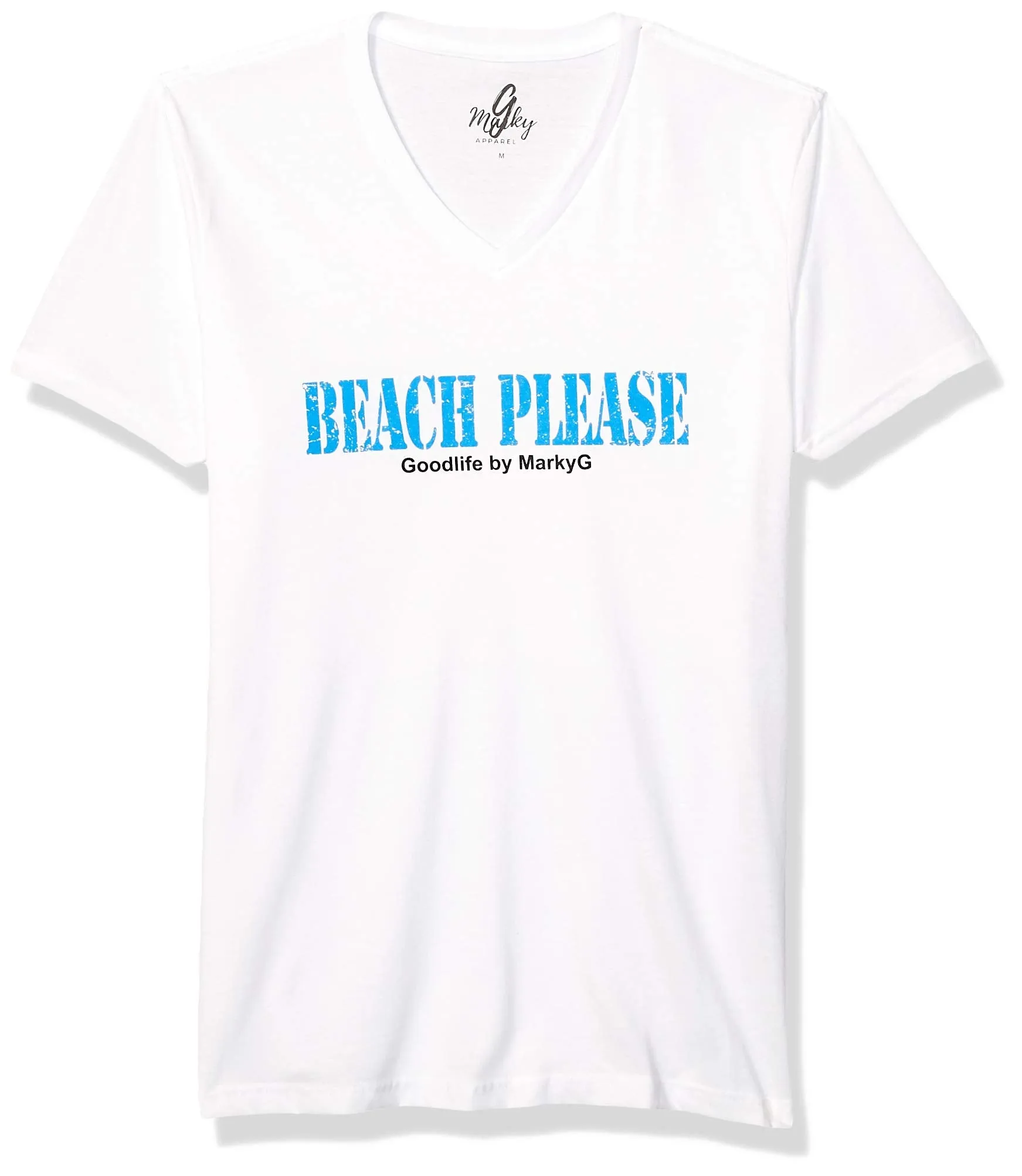 Marky G Apparel Men's Beach Please Graphic Printed Premium Tops Fitted Sueded Short Sleeve V-Neck T-Shirt