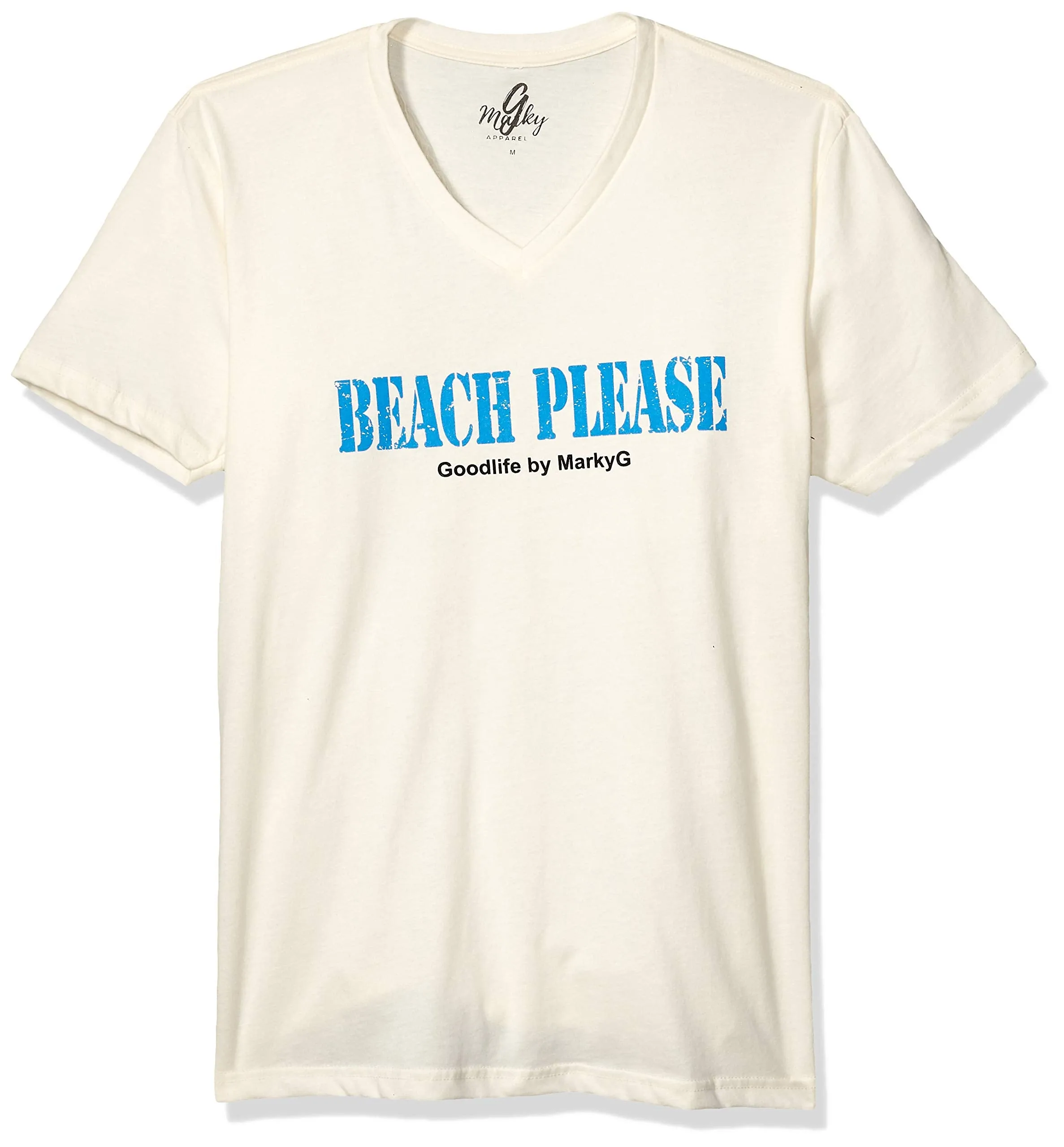 Marky G Apparel Men's Beach Please Graphic Printed Premium Tops Fitted Sueded Short Sleeve V-Neck T-Shirt