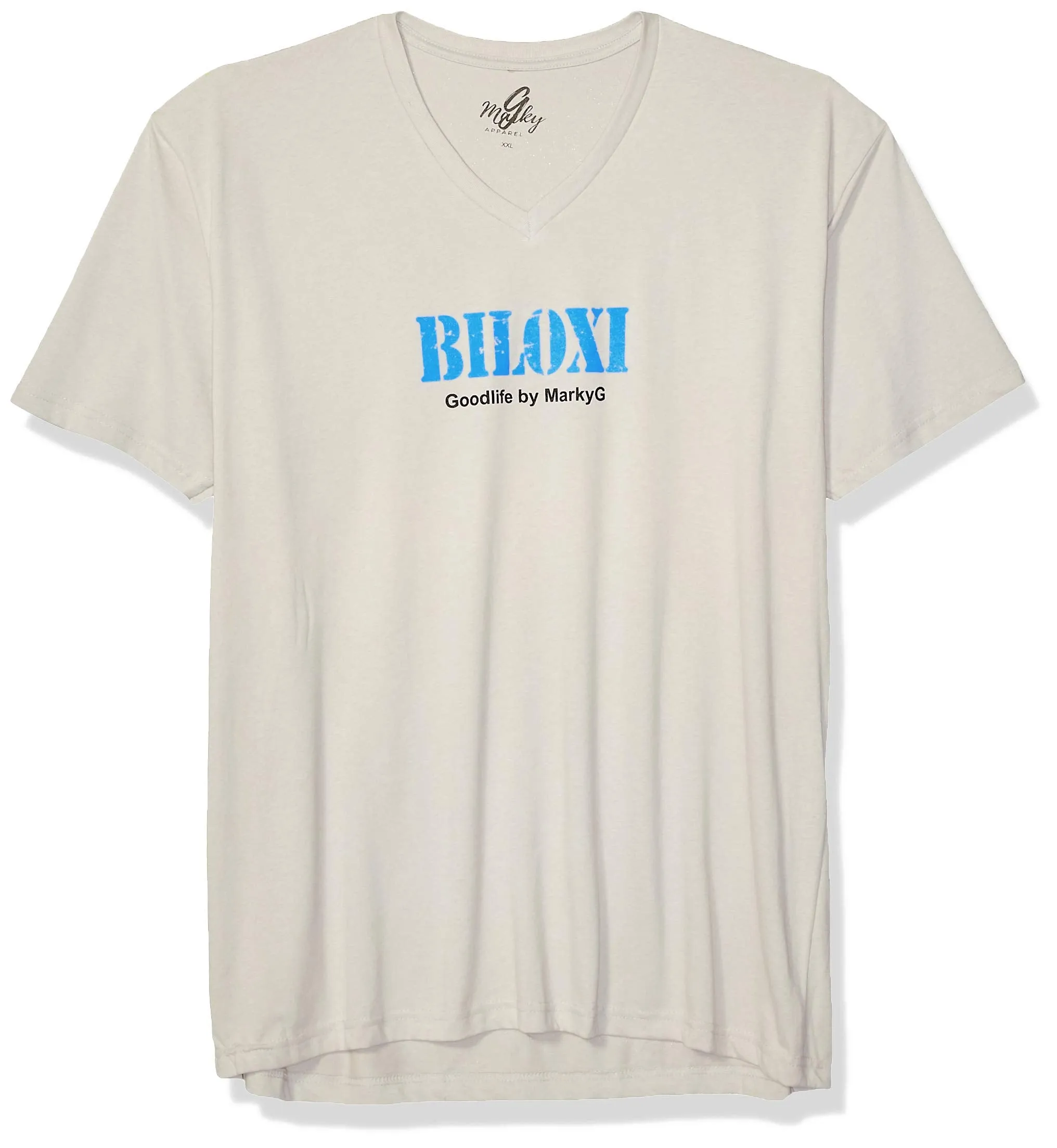 Marky G Apparel Men's Biloxi Graphic Printed Premium Tops Fitted Sueded Short Sleeve V-Neck T-Shirt