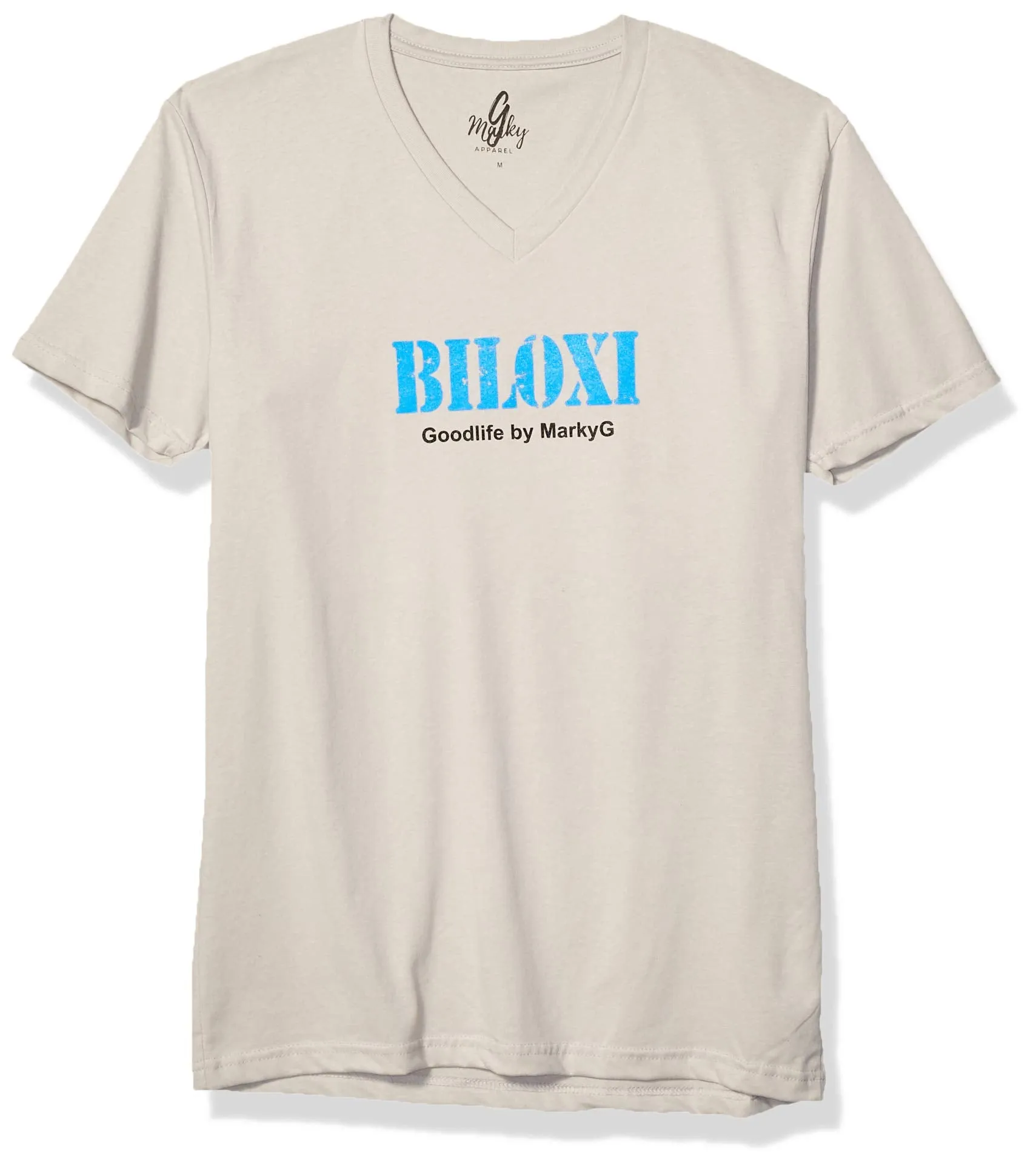 Marky G Apparel Men's Biloxi Graphic Printed Premium Tops Fitted Sueded Short Sleeve V-Neck T-Shirt