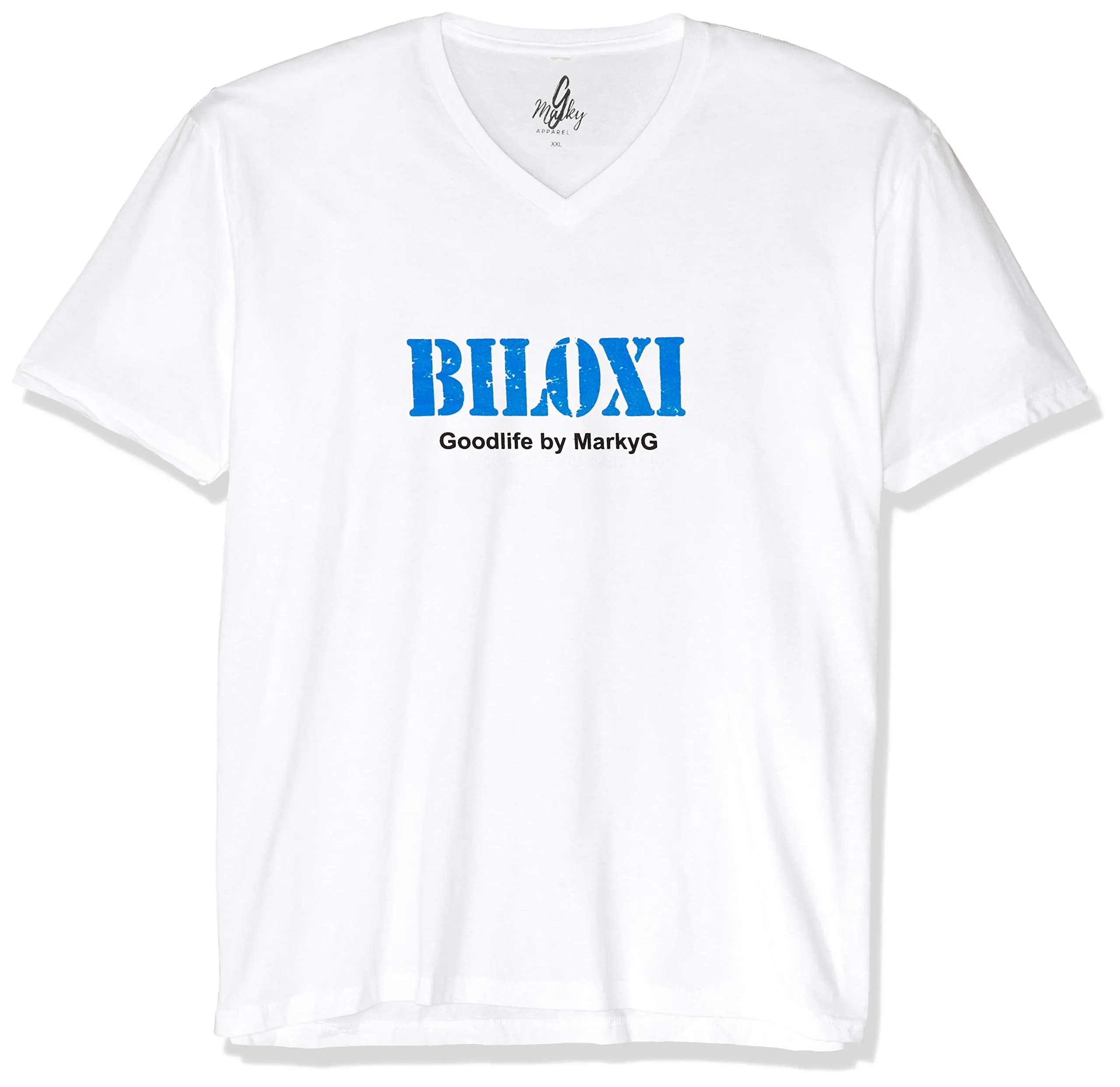 Marky G Apparel Men's Biloxi Graphic Printed Premium Tops Fitted Sueded Short Sleeve V-Neck T-Shirt