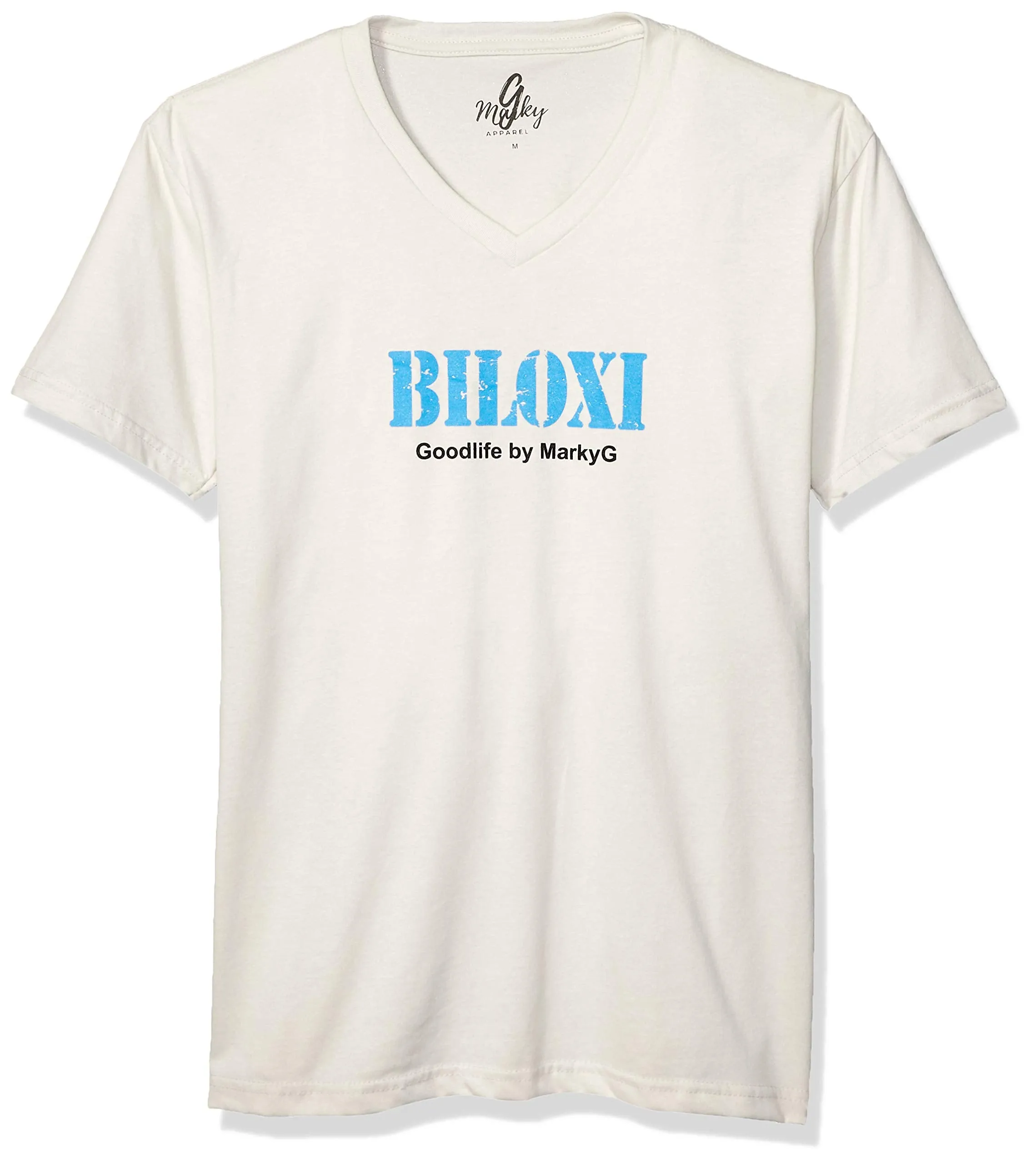 Marky G Apparel Men's Biloxi Graphic Printed Premium Tops Fitted Sueded Short Sleeve V-Neck T-Shirt