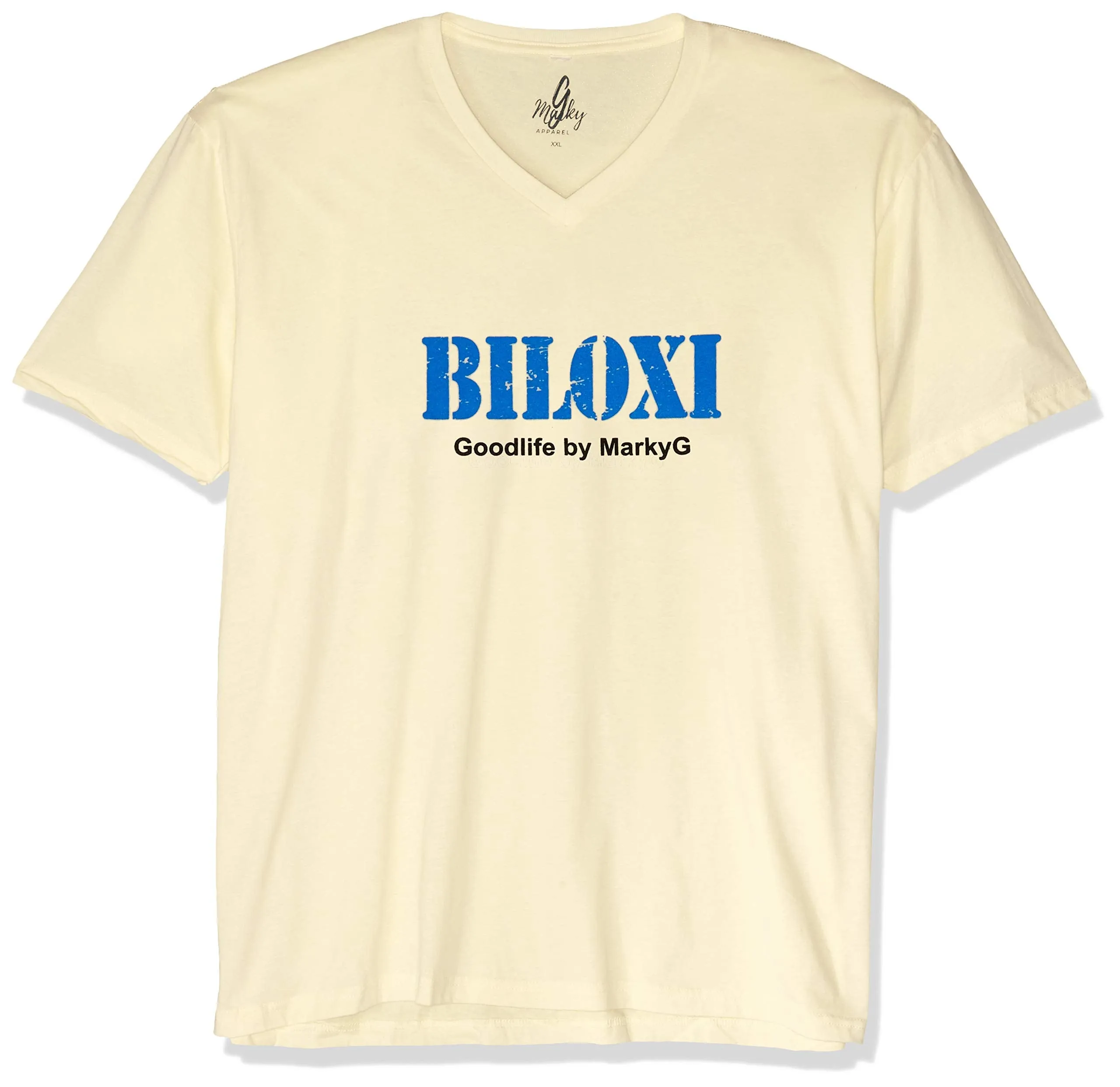 Marky G Apparel Men's Biloxi Graphic Printed Premium Tops Fitted Sueded Short Sleeve V-Neck T-Shirt