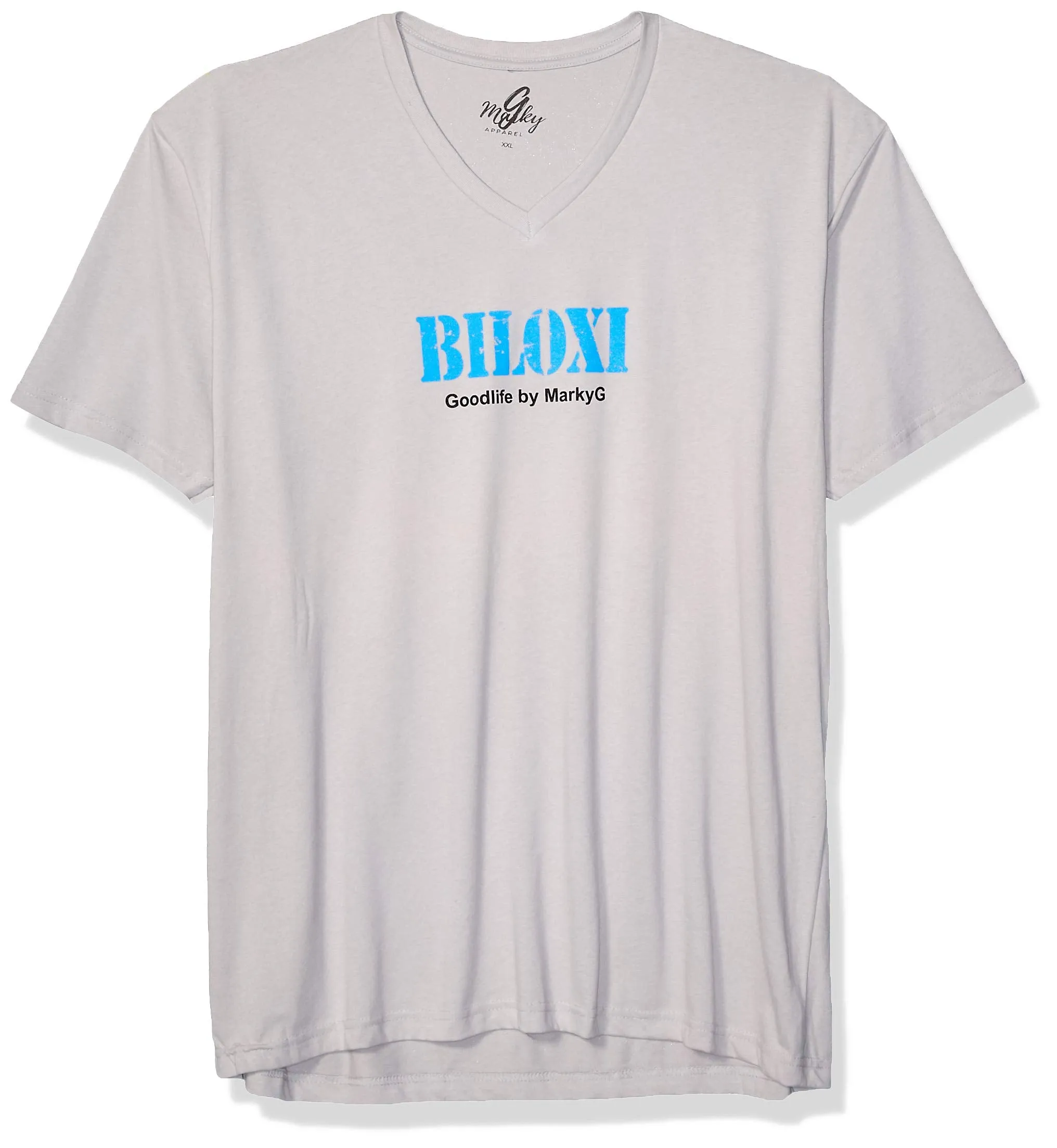Marky G Apparel Men's Biloxi Graphic Printed Premium Tops Fitted Sueded Short Sleeve V-Neck T-Shirt