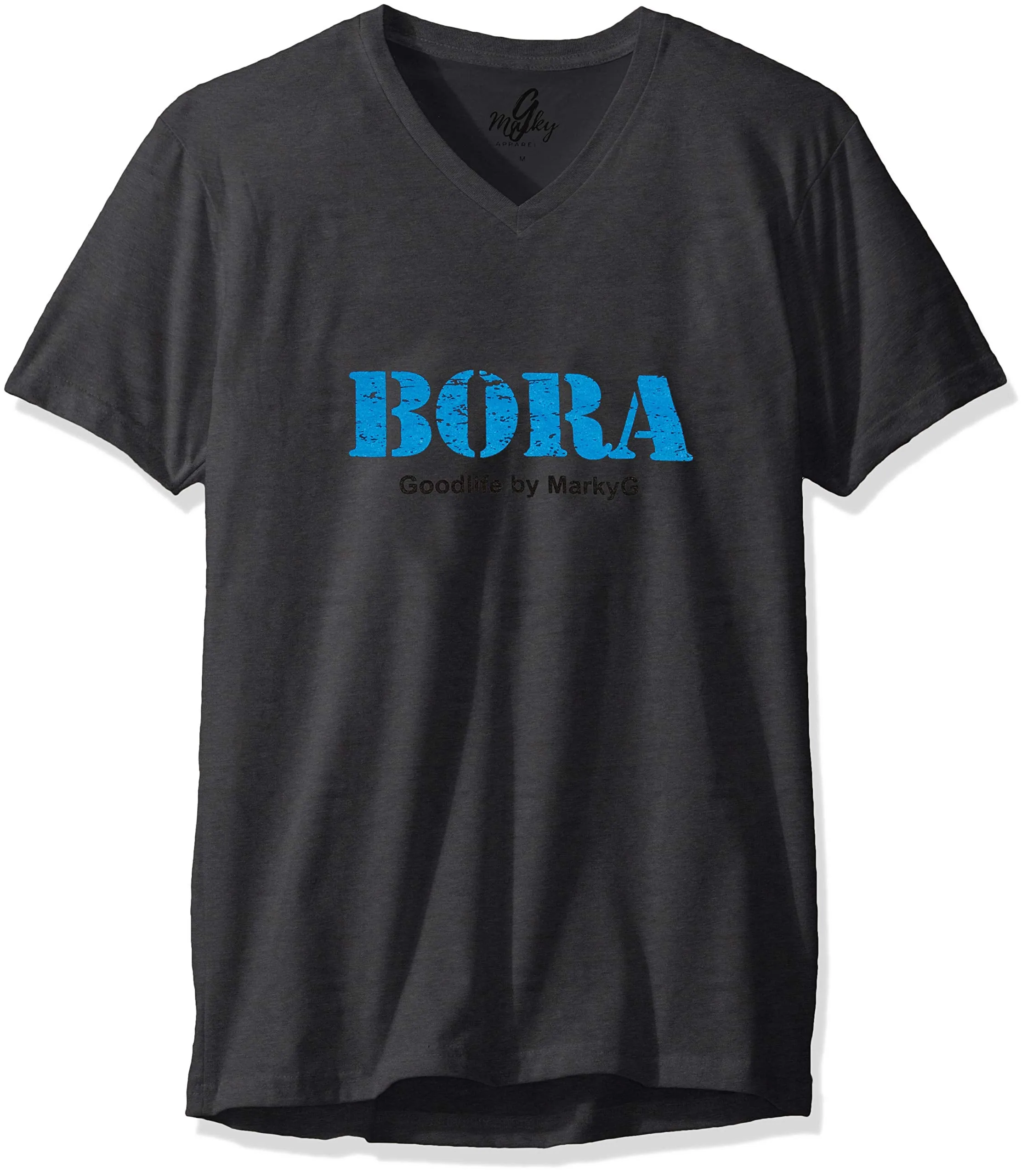 Marky G Apparel Men's Bora Bora Graphic Printed Premium Tops Fitted Sueded Short Sleeve V-Neck T-Shirt