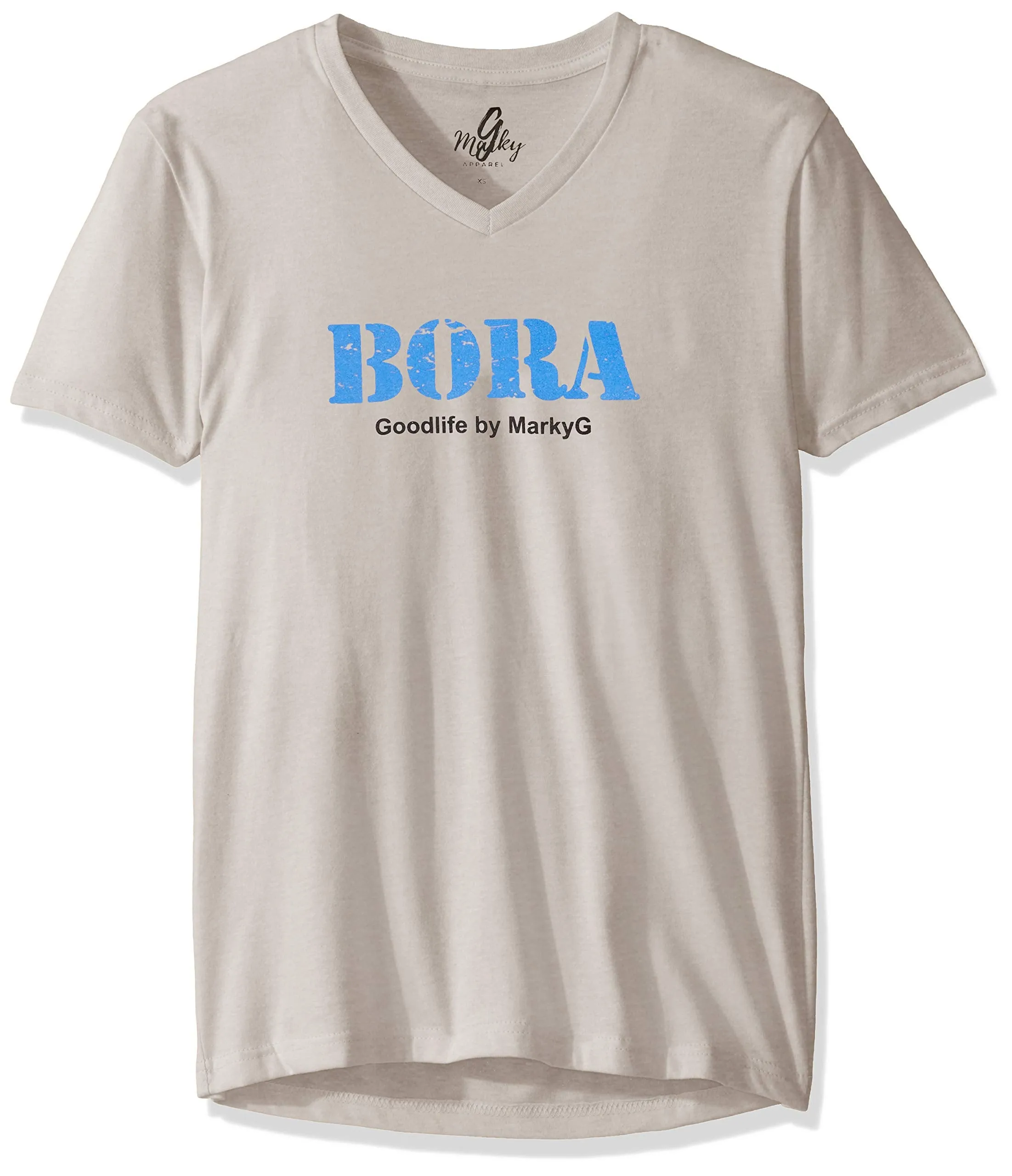 Marky G Apparel Men's Bora Bora Graphic Printed Premium Tops Fitted Sueded Short Sleeve V-Neck T-Shirt