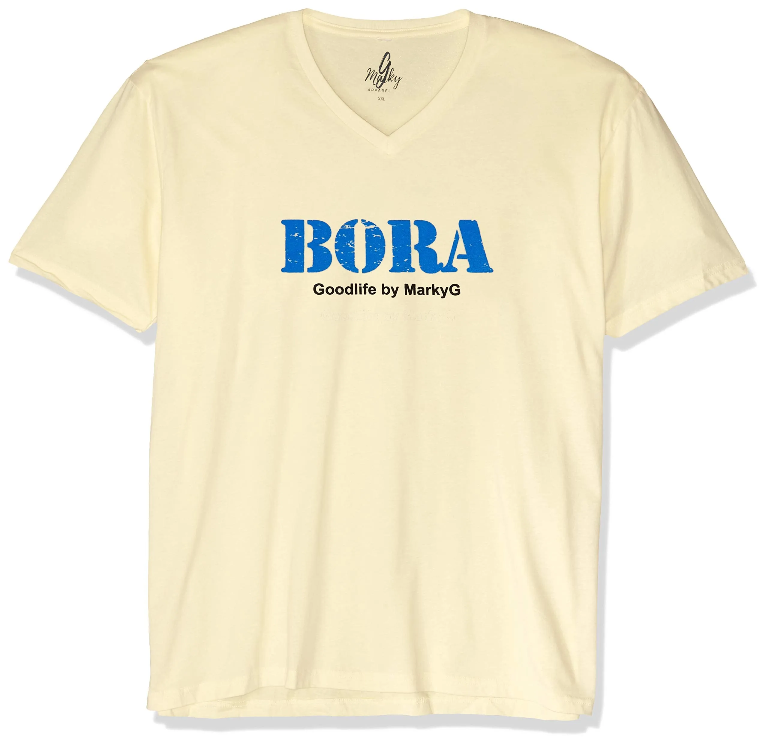 Marky G Apparel Men's Bora Bora Graphic Printed Premium Tops Fitted Sueded Short Sleeve V-Neck T-Shirt