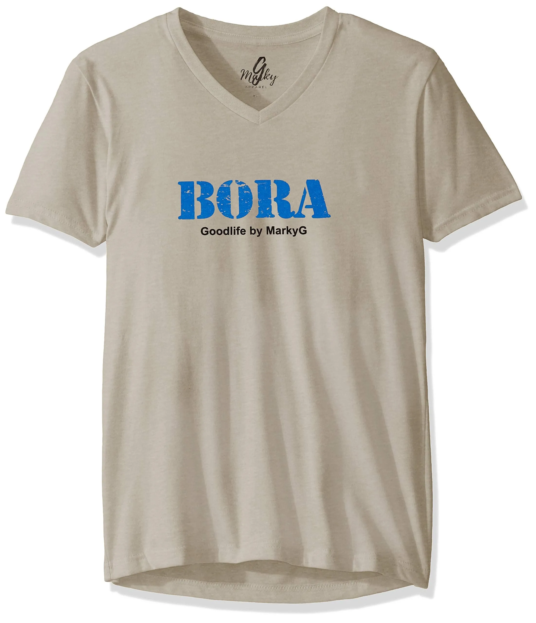 Marky G Apparel Men's Bora Bora Graphic Printed Premium Tops Fitted Sueded Short Sleeve V-Neck T-Shirt