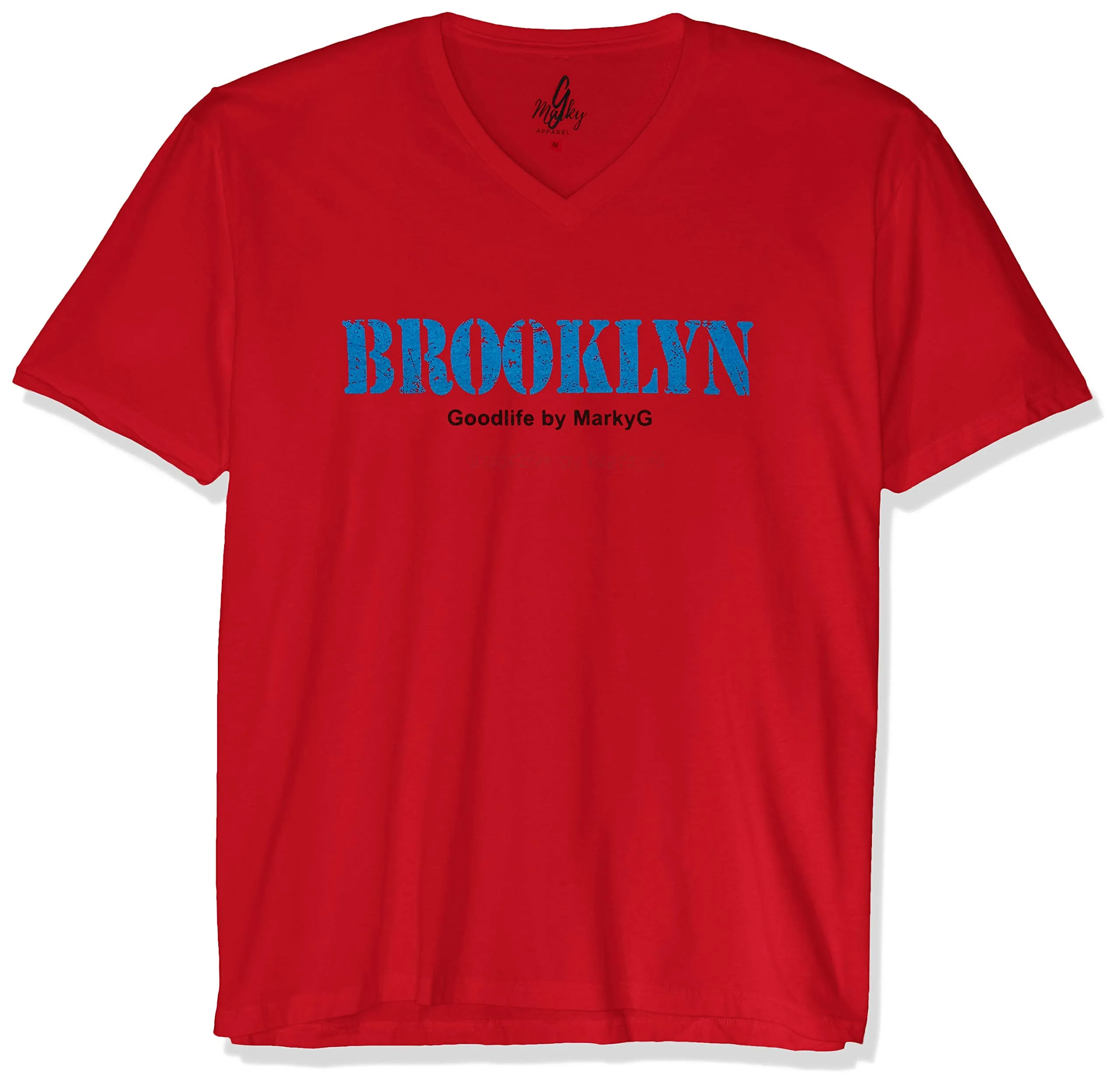 Marky G Apparel Men's Brooklyn Graphic Printed Premium Tops Fitted Sueded Short Sleeve V-Neck T-Shirt