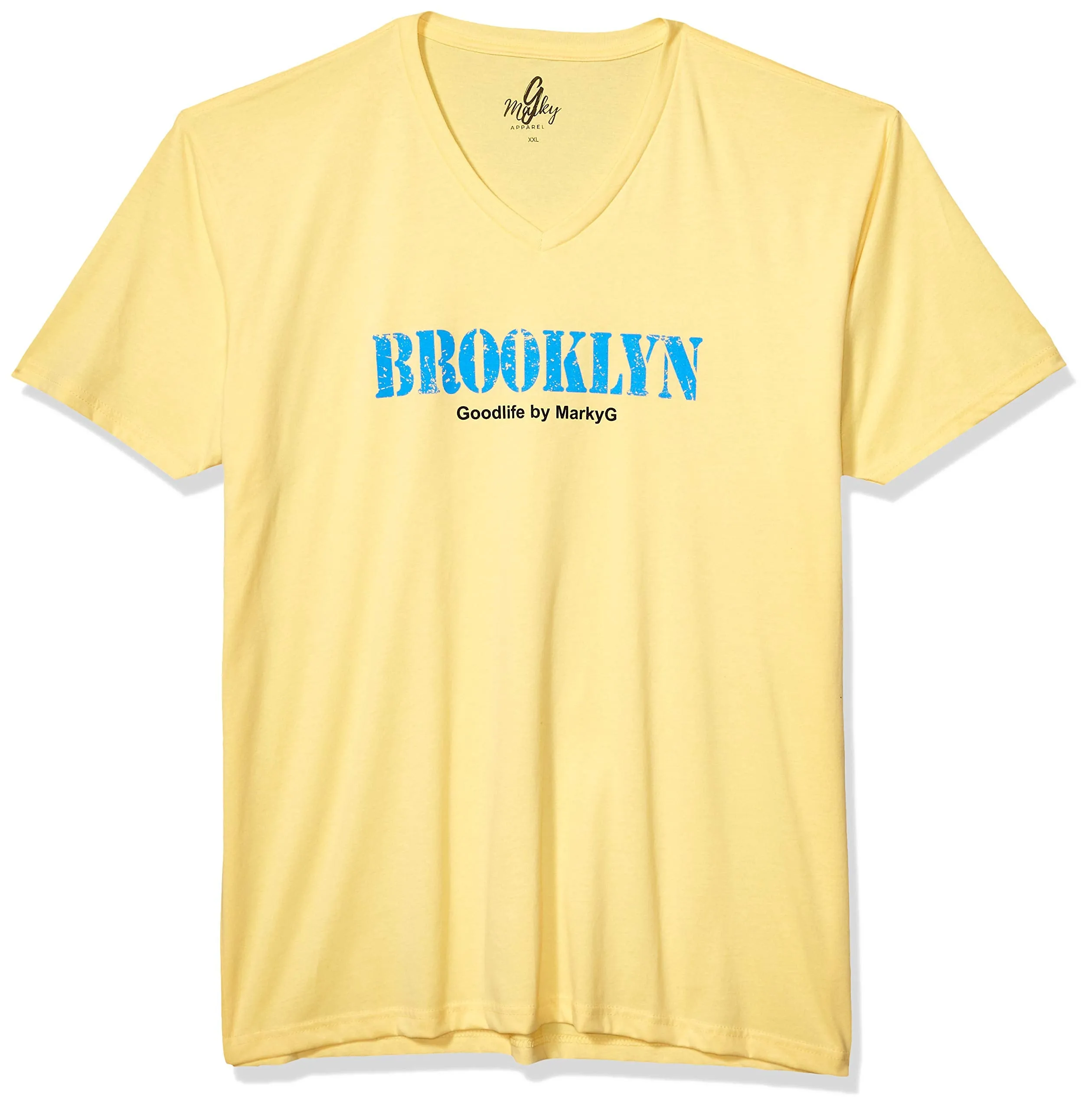 Marky G Apparel Men's Brooklyn Graphic Printed Premium Tops Fitted Sueded Short Sleeve V-Neck T-Shirt