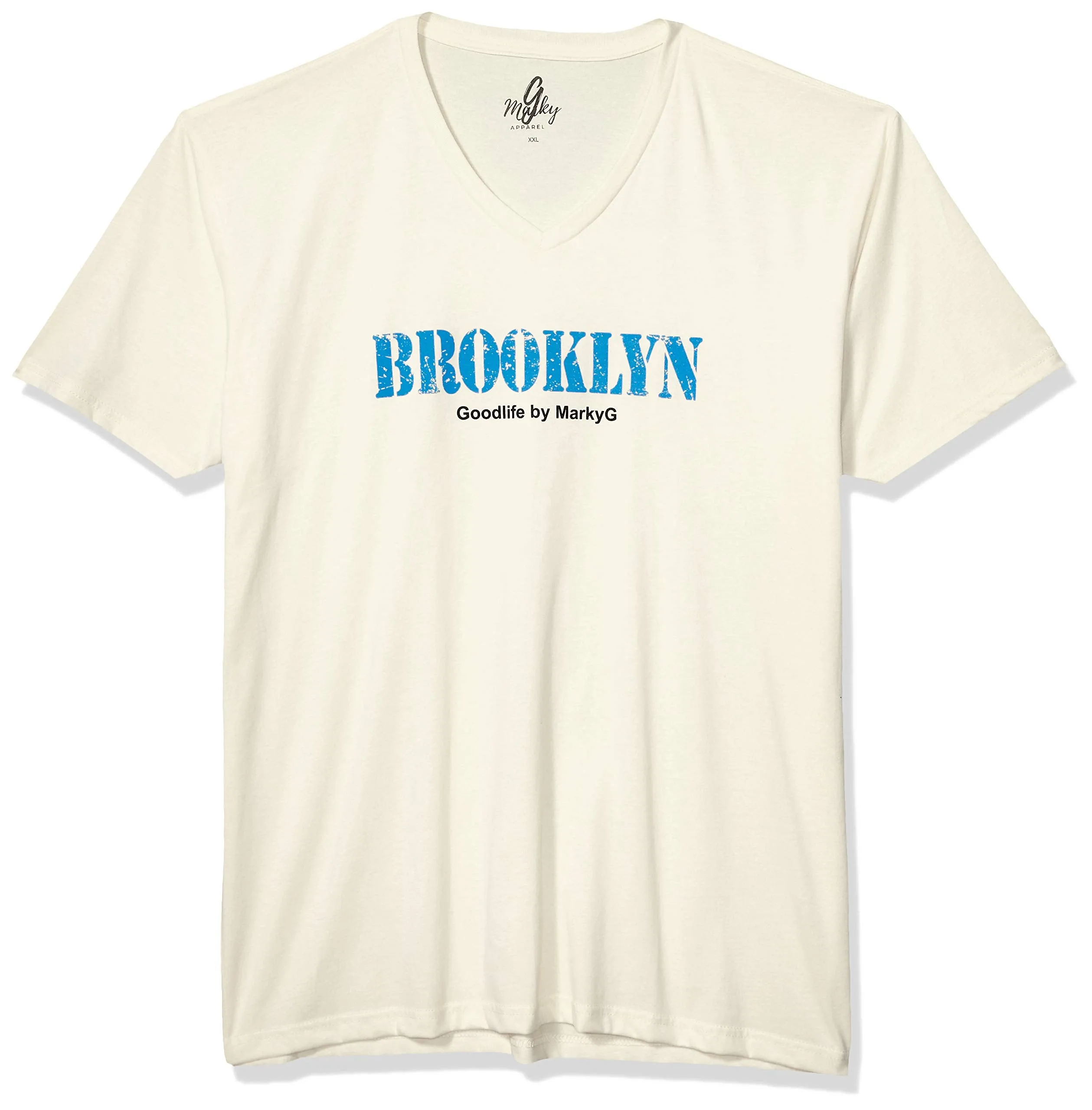 Marky G Apparel Men's Brooklyn Graphic Printed Premium Tops Fitted Sueded Short Sleeve V-Neck T-Shirt