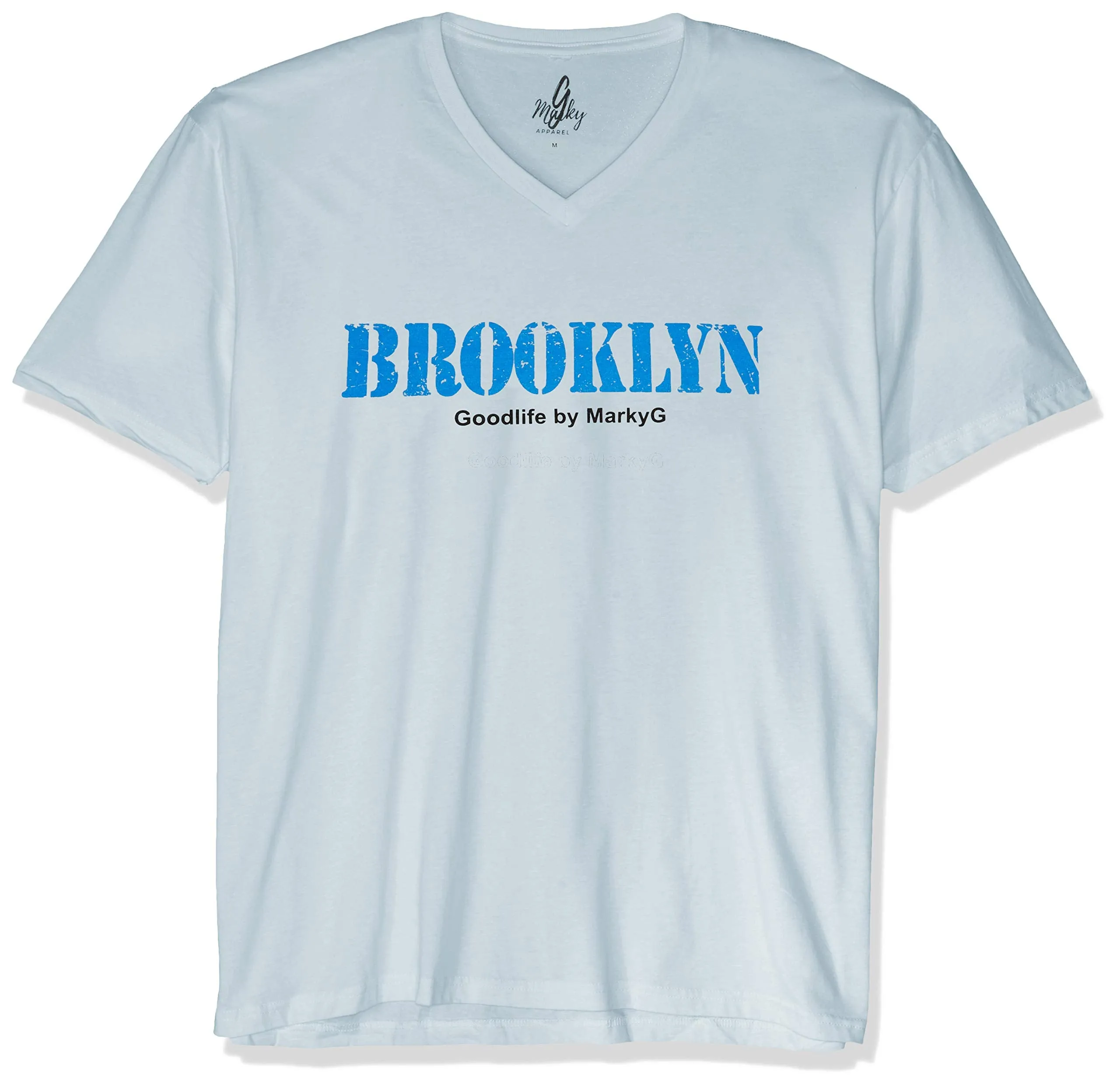 Marky G Apparel Men's Brooklyn Graphic Printed Premium Tops Fitted Sueded Short Sleeve V-Neck T-Shirt