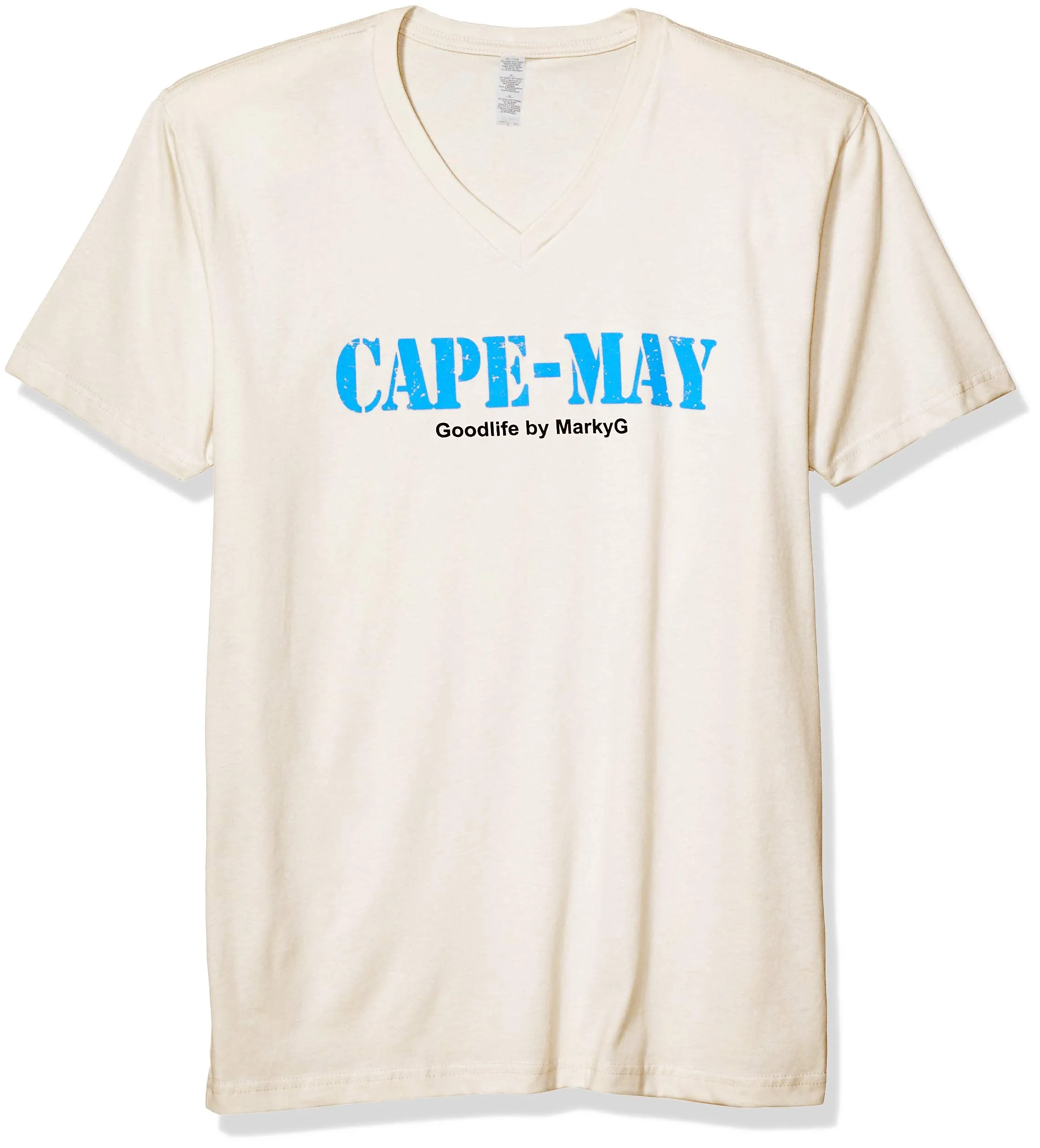 Marky G Apparel Men's Cape May Graphic Printed Premium Tops Fitted Sueded Short Sleeve V-Neck T-Shirt