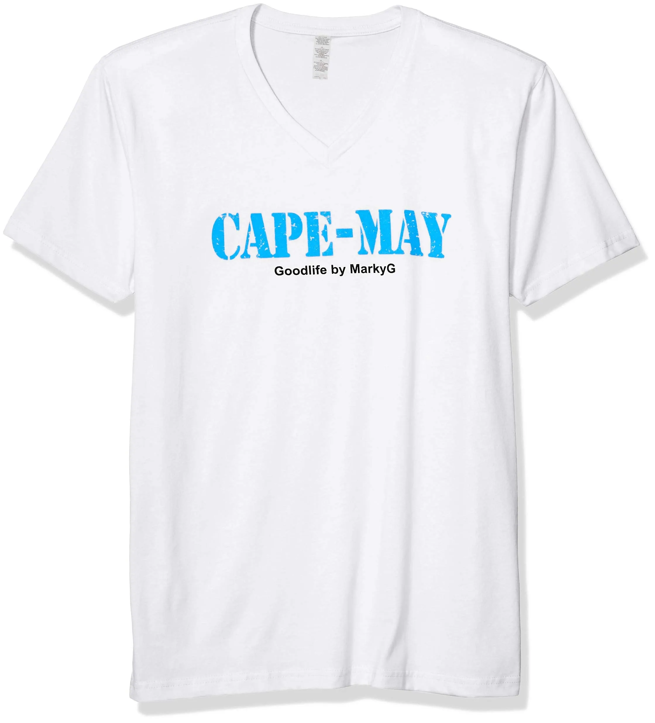 Marky G Apparel Men's Cape May Graphic Printed Premium Tops Fitted Sueded Short Sleeve V-Neck T-Shirt