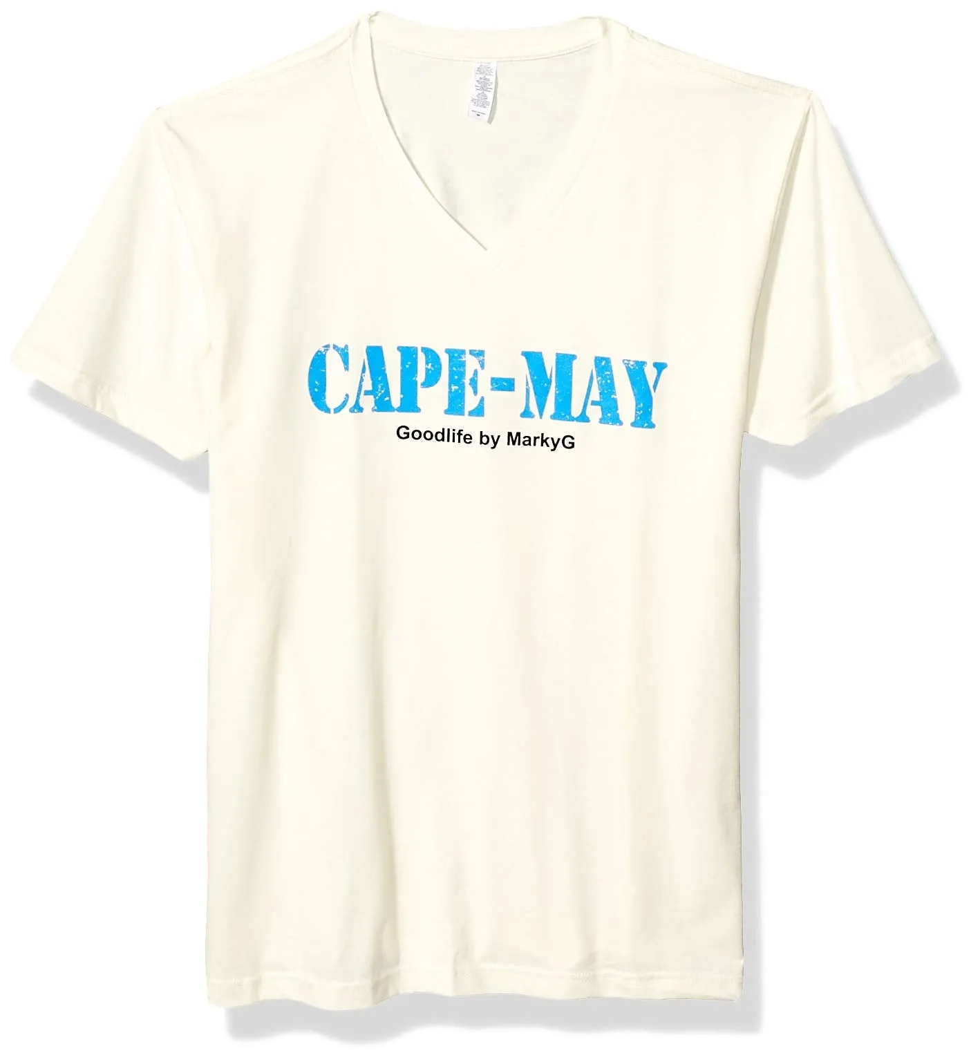 Marky G Apparel Men's Cape May Graphic Printed Premium Tops Fitted Sueded Short Sleeve V-Neck T-Shirt