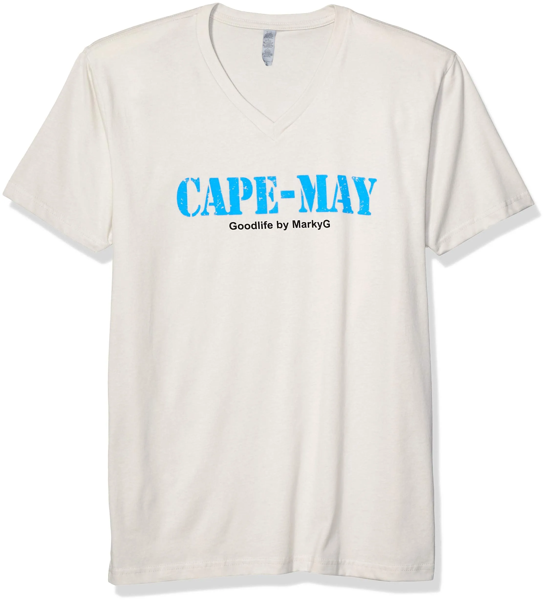 Marky G Apparel Men's Cape May Graphic Printed Premium Tops Fitted Sueded Short Sleeve V-Neck T-Shirt