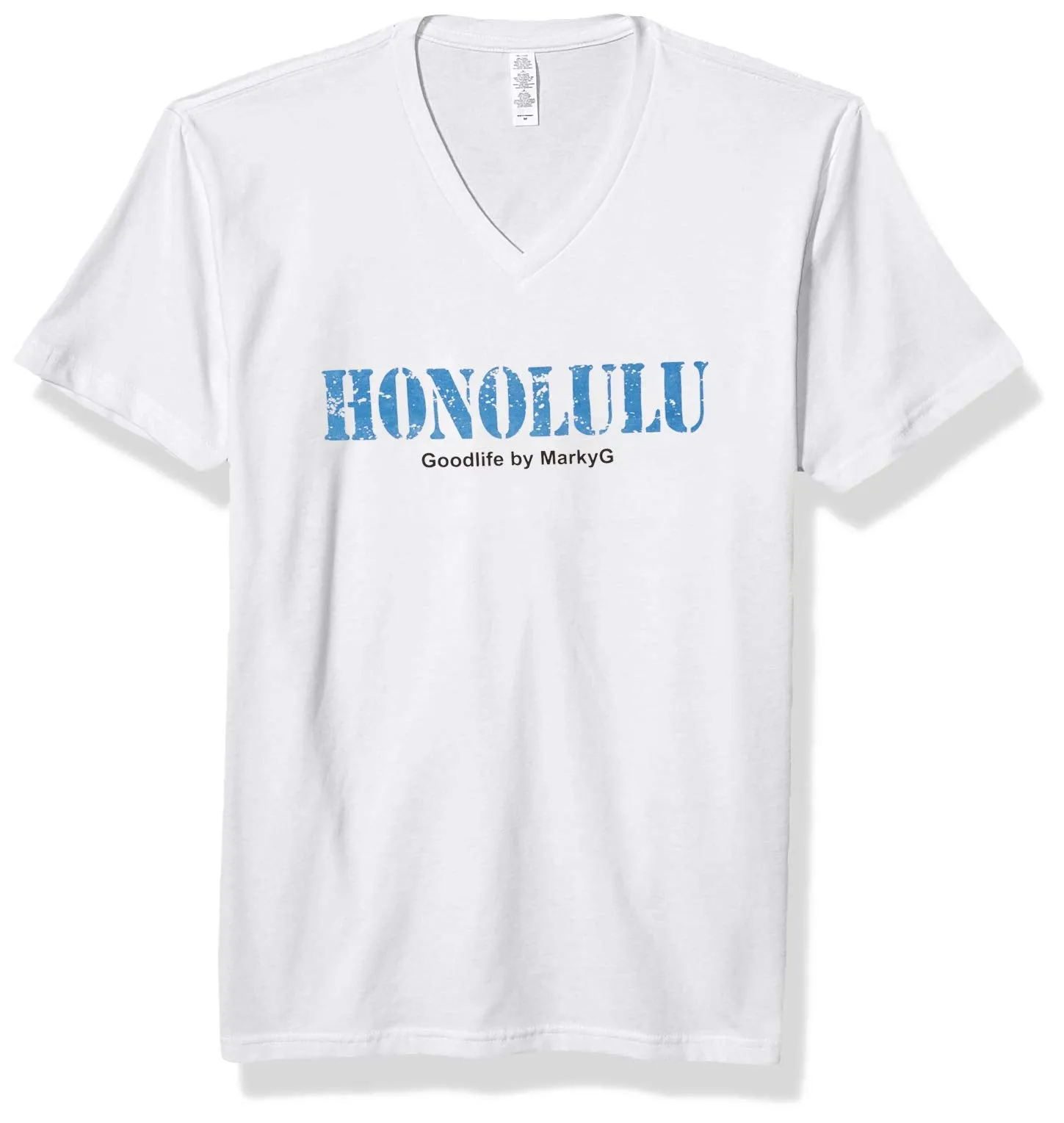 Marky G Apparel Men's Honolulu Graphic Printed Premium Tops Fitted Sueded Short Sleeve V-Neck T-Shirt