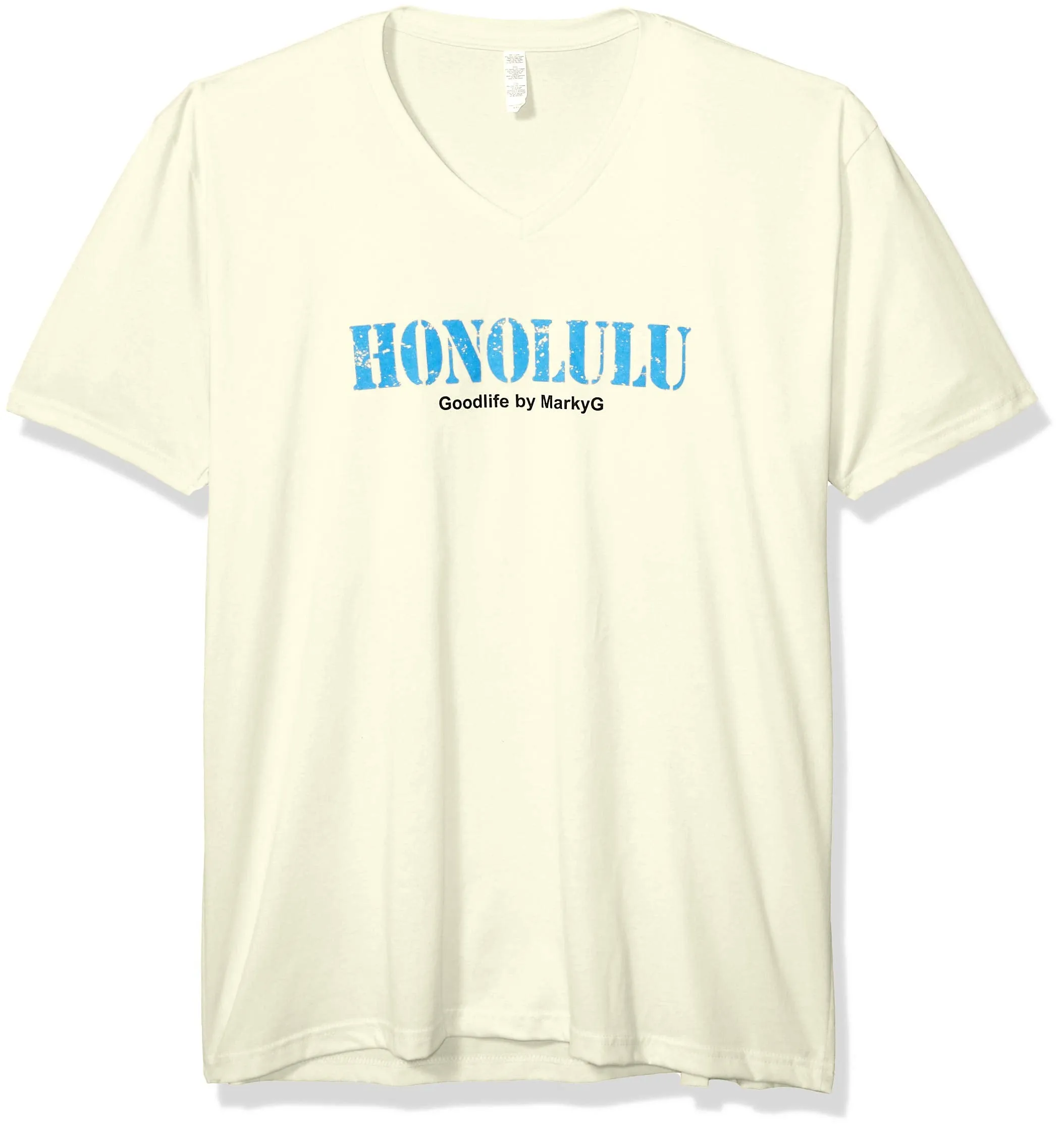 Marky G Apparel Men's Honolulu Graphic Printed Premium Tops Fitted Sueded Short Sleeve V-Neck T-Shirt